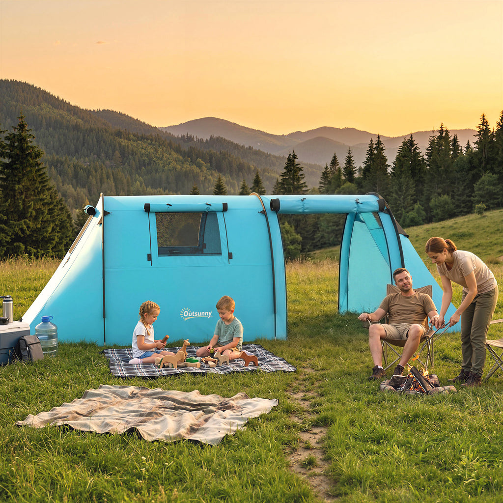 3-4 Person Camping Tent with 2 Rooms, 3000mm Waterproof Portable Family Tent with Carry Bag, Sky Blue