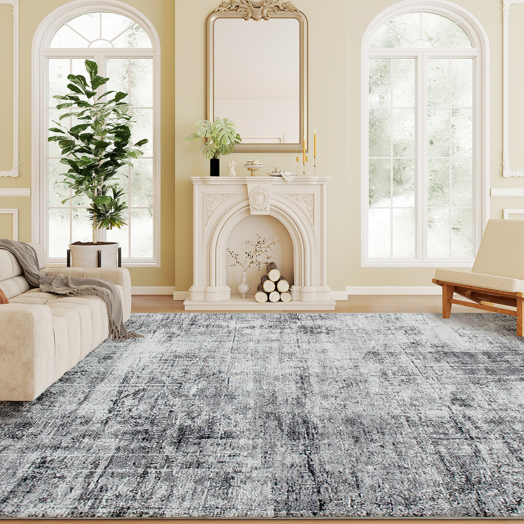 Area Rug for Living Room 9x12, Modern Abstract Machine Washable Rug, Non-Slip Carpet for Bedroom, Dining Room, Grey