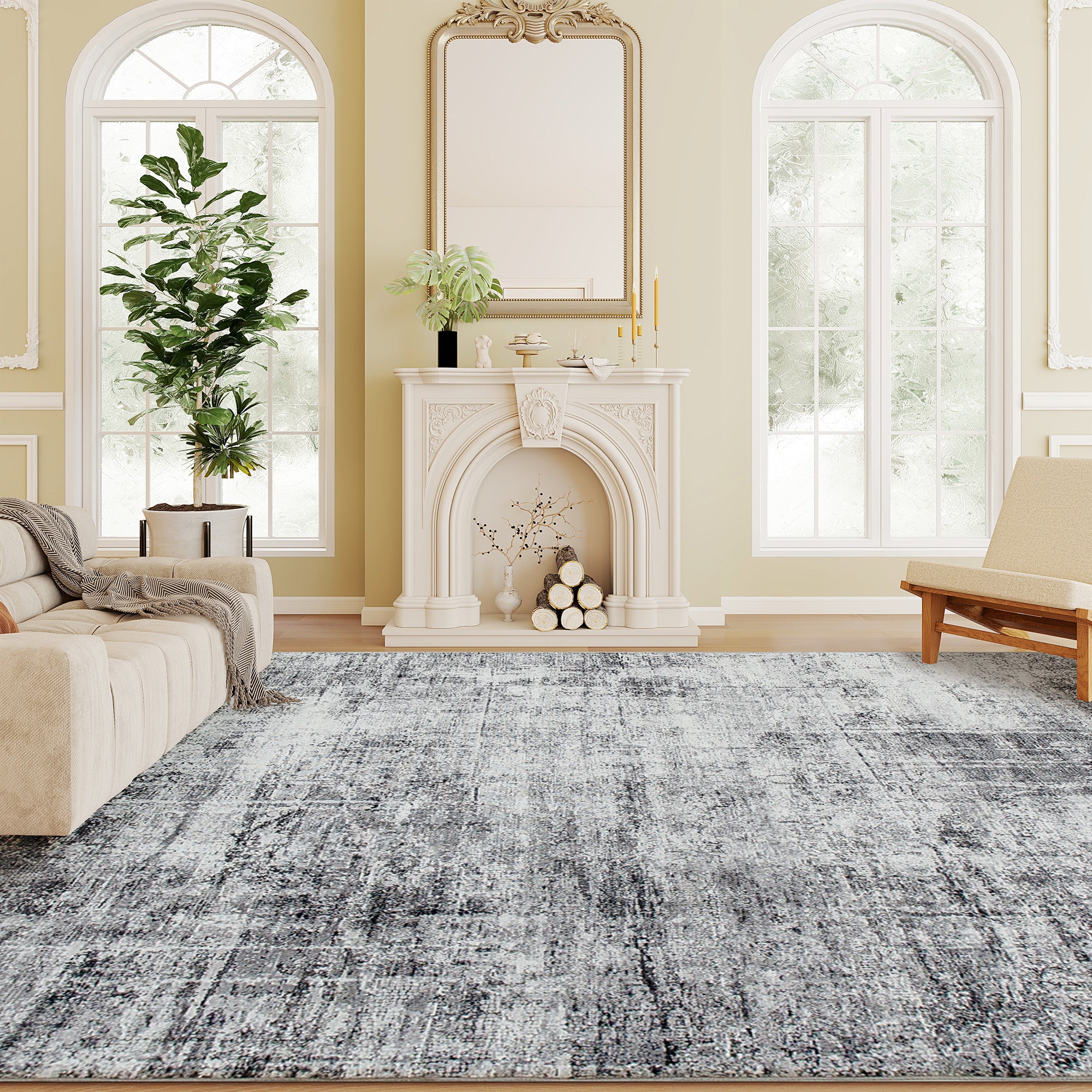 Area Rug for Living Room 9x12, Modern Abstract Machine Washable Rug, Non-Slip Carpet for Bedroom, Dining Room, Grey