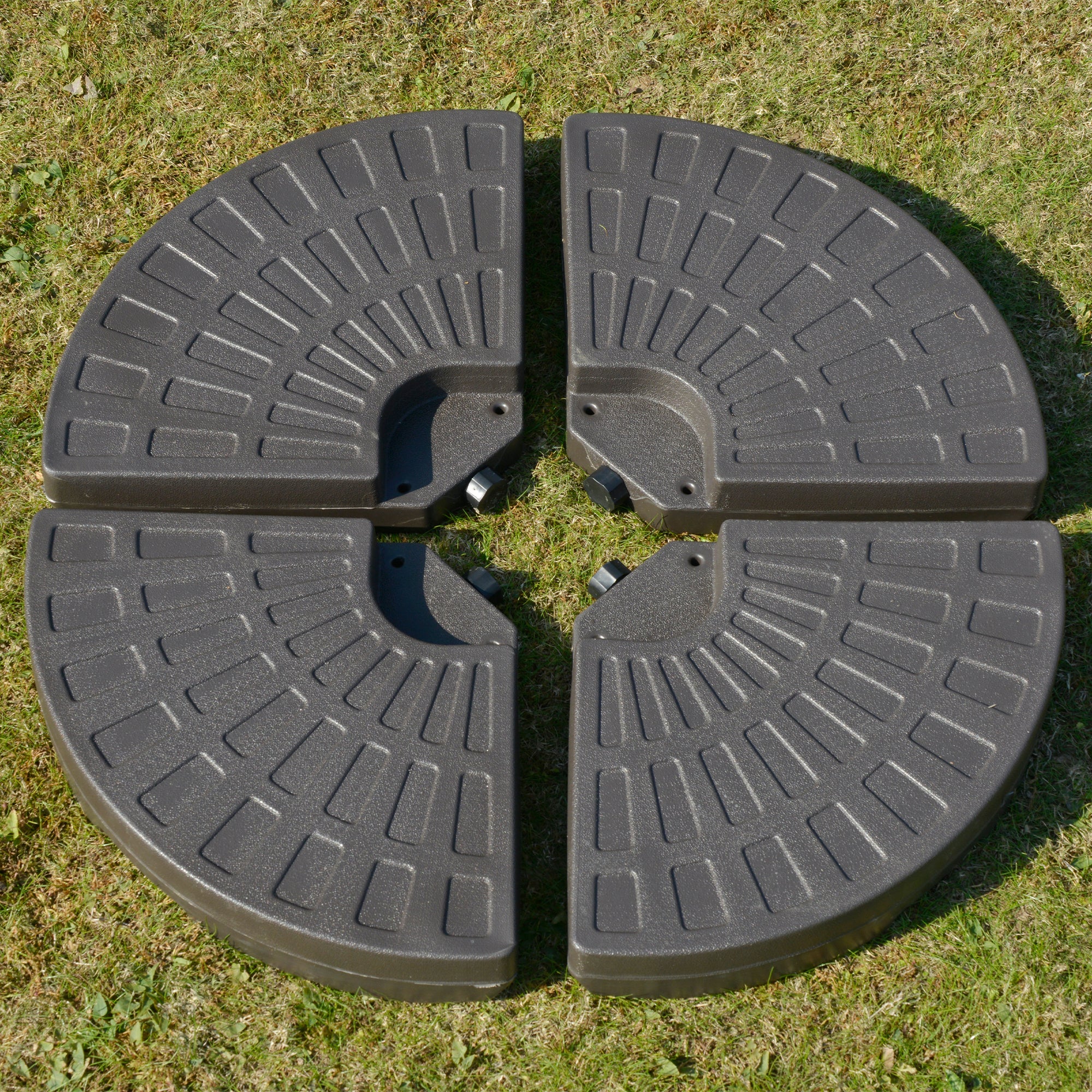 4-Piece Cantilever Offset Patio Umbrella Circular Base Stand w/Carry Handles, Water & Sand Filled