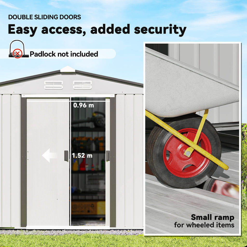 9.1' x 6.4' x 6.3' Garden Storage Shed w/ Foundation Kit Metal Tool Storage House w/ Double Doors Silver