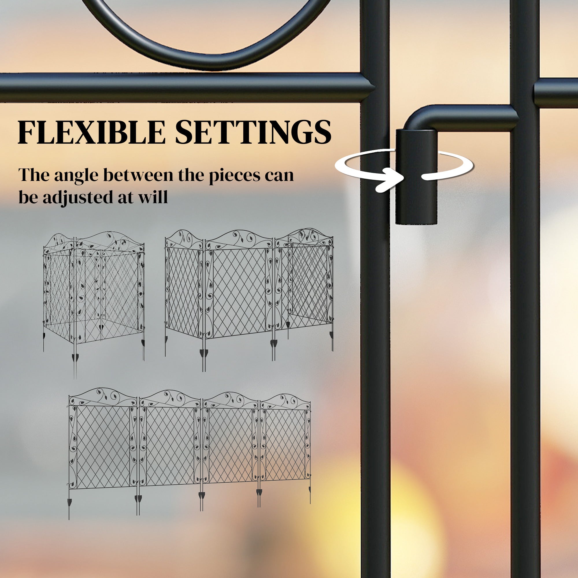 Outdoor Metal Garden Fence Panels, Border Edging for Yard, Patio, 4 Pack, Wavey Vines