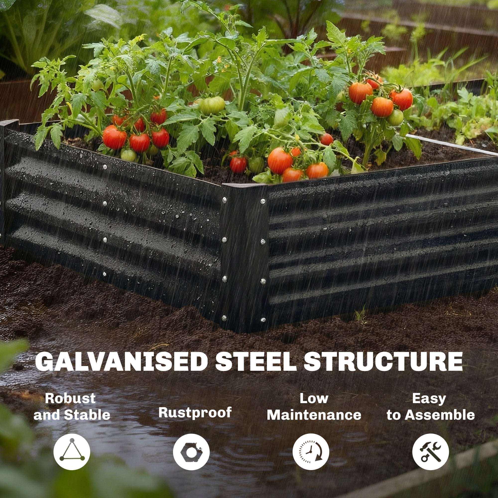 Galvanized Garden Beds with Open Bottom, Outdoor Planter Box for Herbs Vegetables, 6 x 3 x 1ft, Black