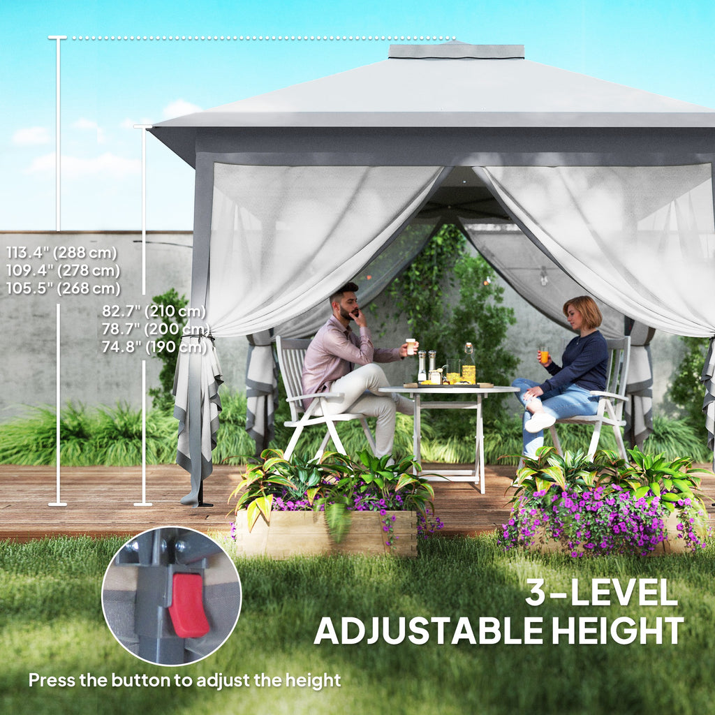 11' x 11' Pop Up Gazebo, Double Roof Foldable Height Adjustable Canopy Tent with Mesh Sidewalls, Carrying Bag, Grey