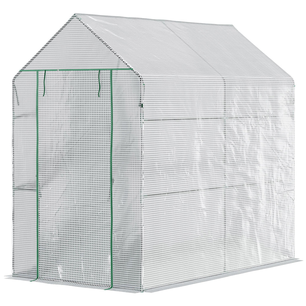 73" x 47" x 75" Walk-in Greenhouse Outdoor Portable Plant Flower Growth Warm House Garden Tunnel Shed with Roll-up Door and 4 Shelves, White