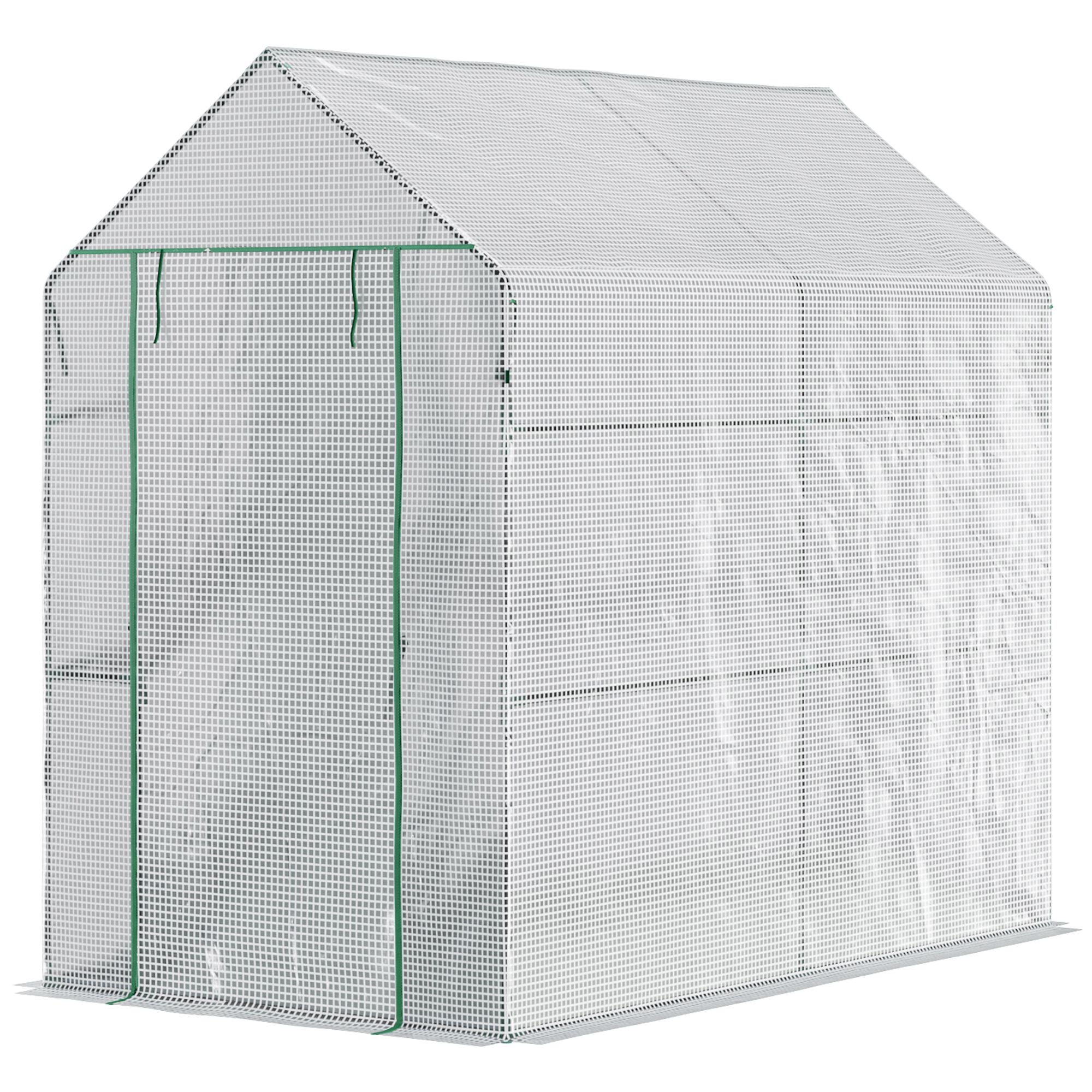 73" x 47" x 75" Walk-in Greenhouse Outdoor Portable Plant Flower Growth Warm House Garden Tunnel Shed with Roll-up Door and 4 Shelves, White