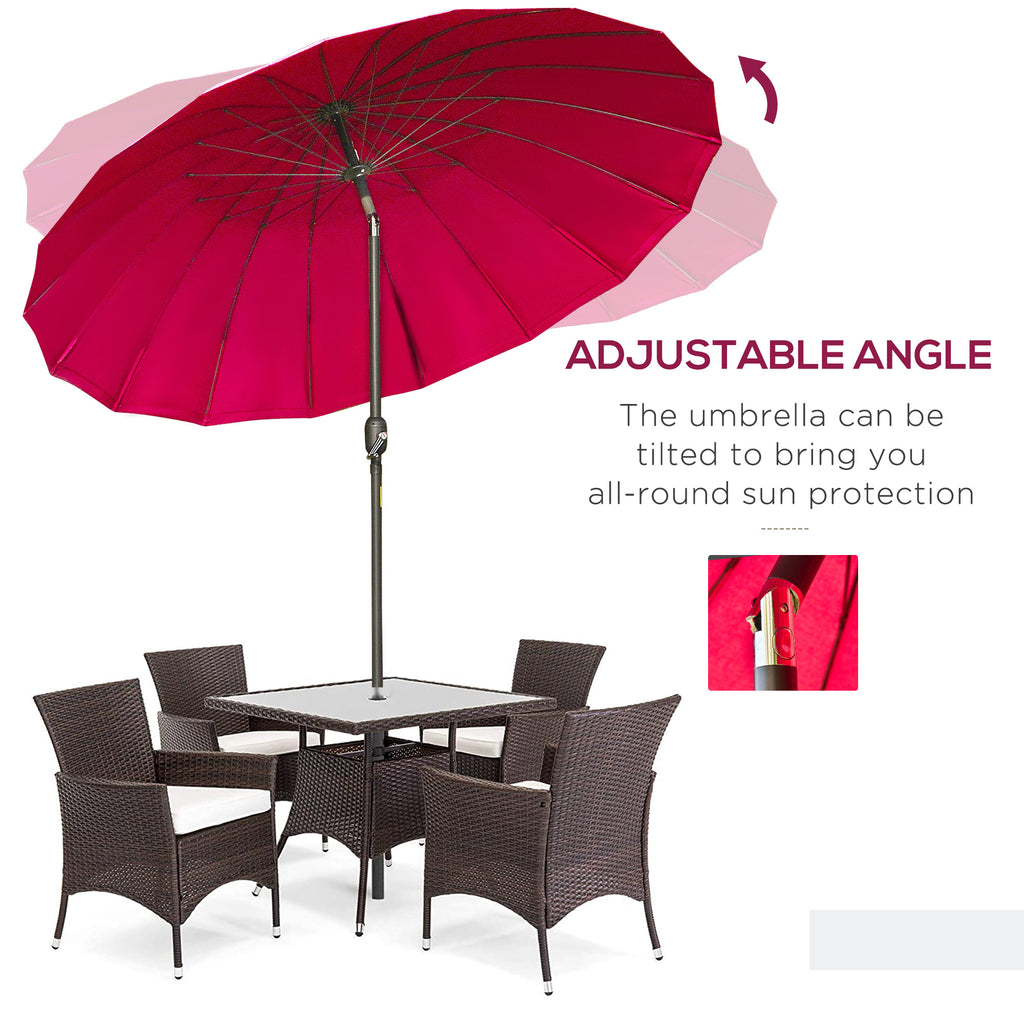 8ft Shanghai Garden Parasol Umbrella with Crank & Tilt, Adjustable Outdoor Sun Shade, Wine Red