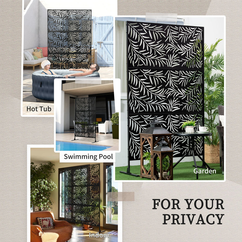 Metal Outdoor Privacy Screen, Decorative Outdoor Divider with Stand and Expansion Screws, Freestanding Privacy Panel for Garden Deck Pool Hot Tub, Willow Branch Style