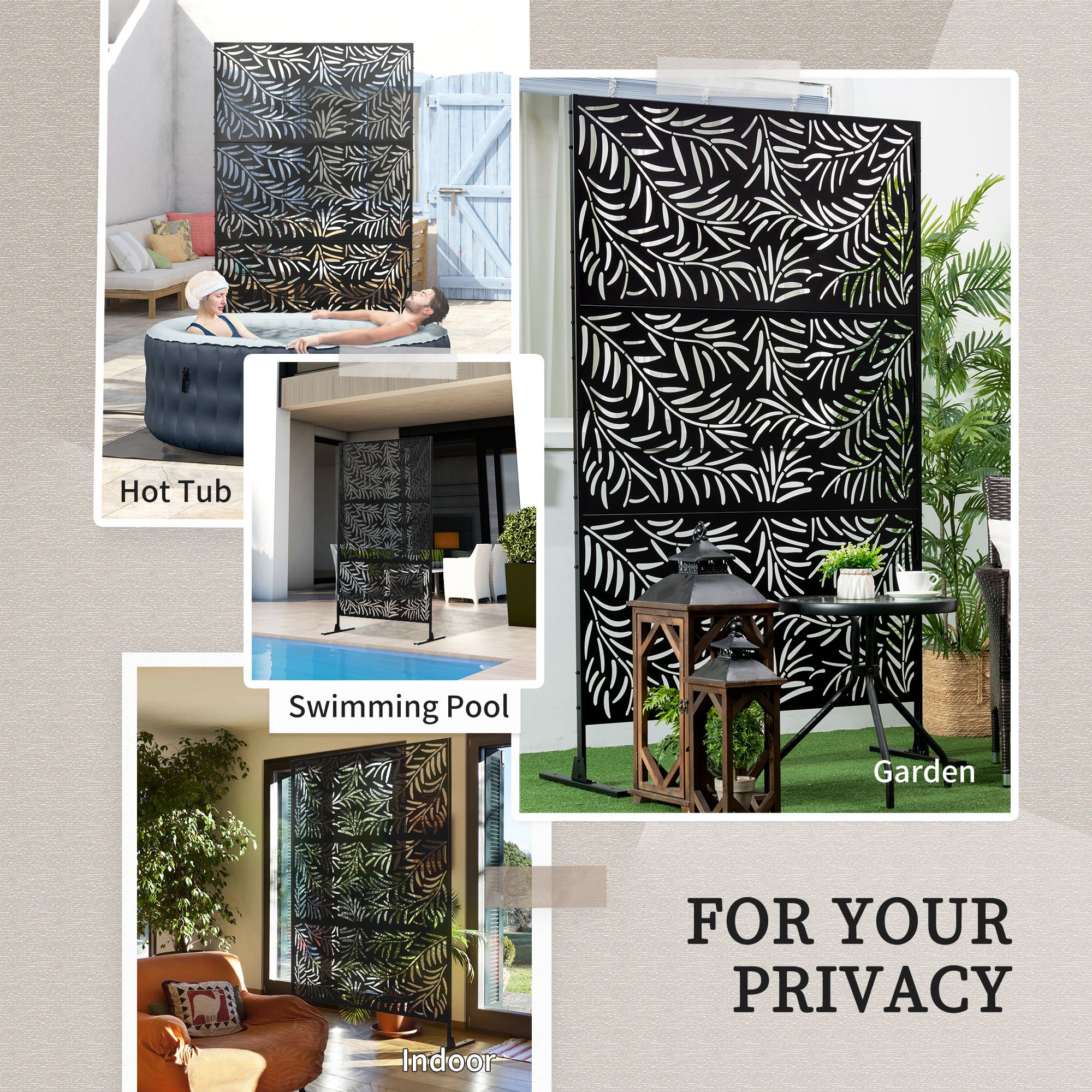 Metal Outdoor Privacy Screen, Decorative Outdoor Divider with Stand and Expansion Screws, Freestanding Privacy Panel for Garden Deck Pool Hot Tub, Willow Branch Style