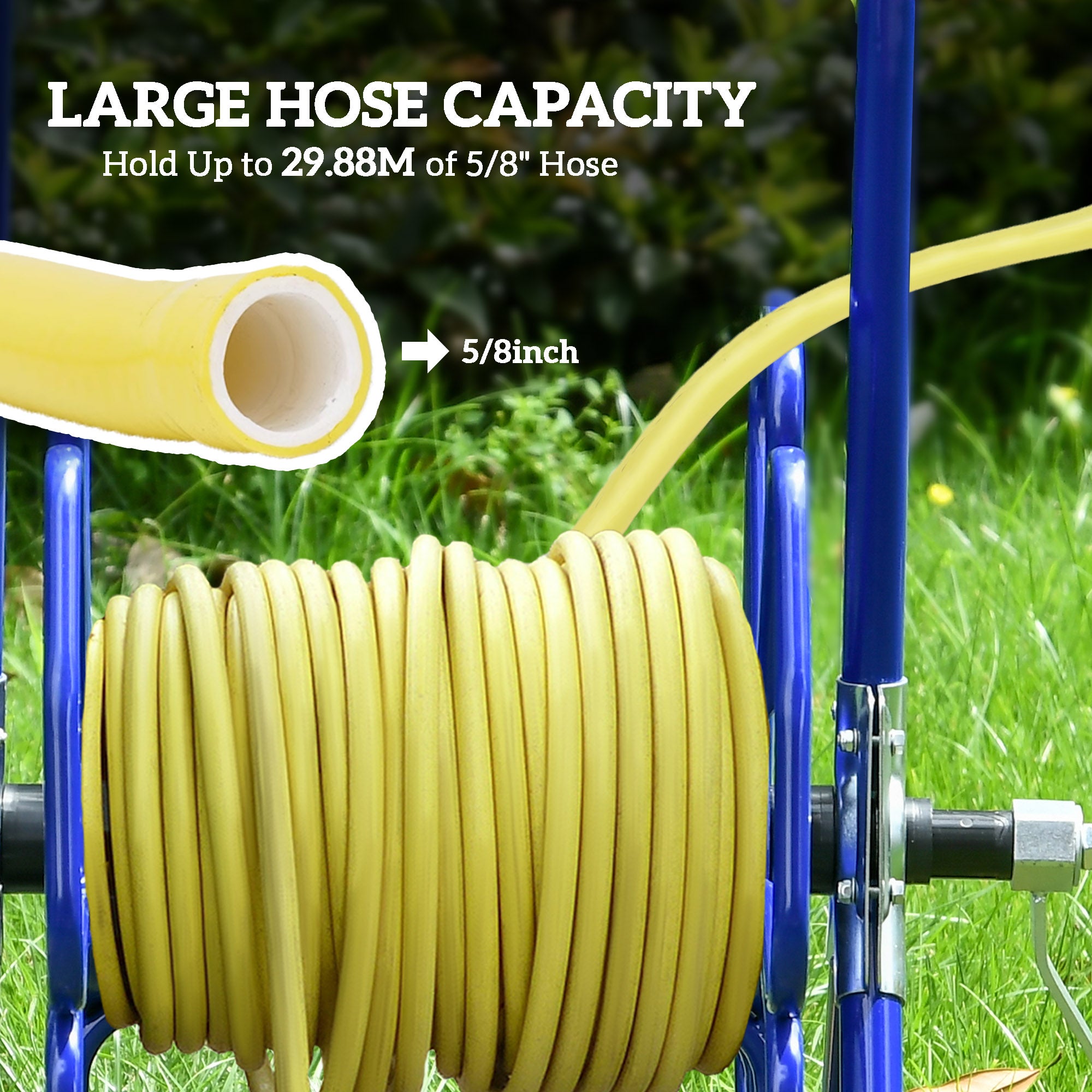 98 ft of 5/8" Hose Reel Cart (Hose Not Included), Garden Water Hose Carts with Wheels for Yard, Lawn, Blue