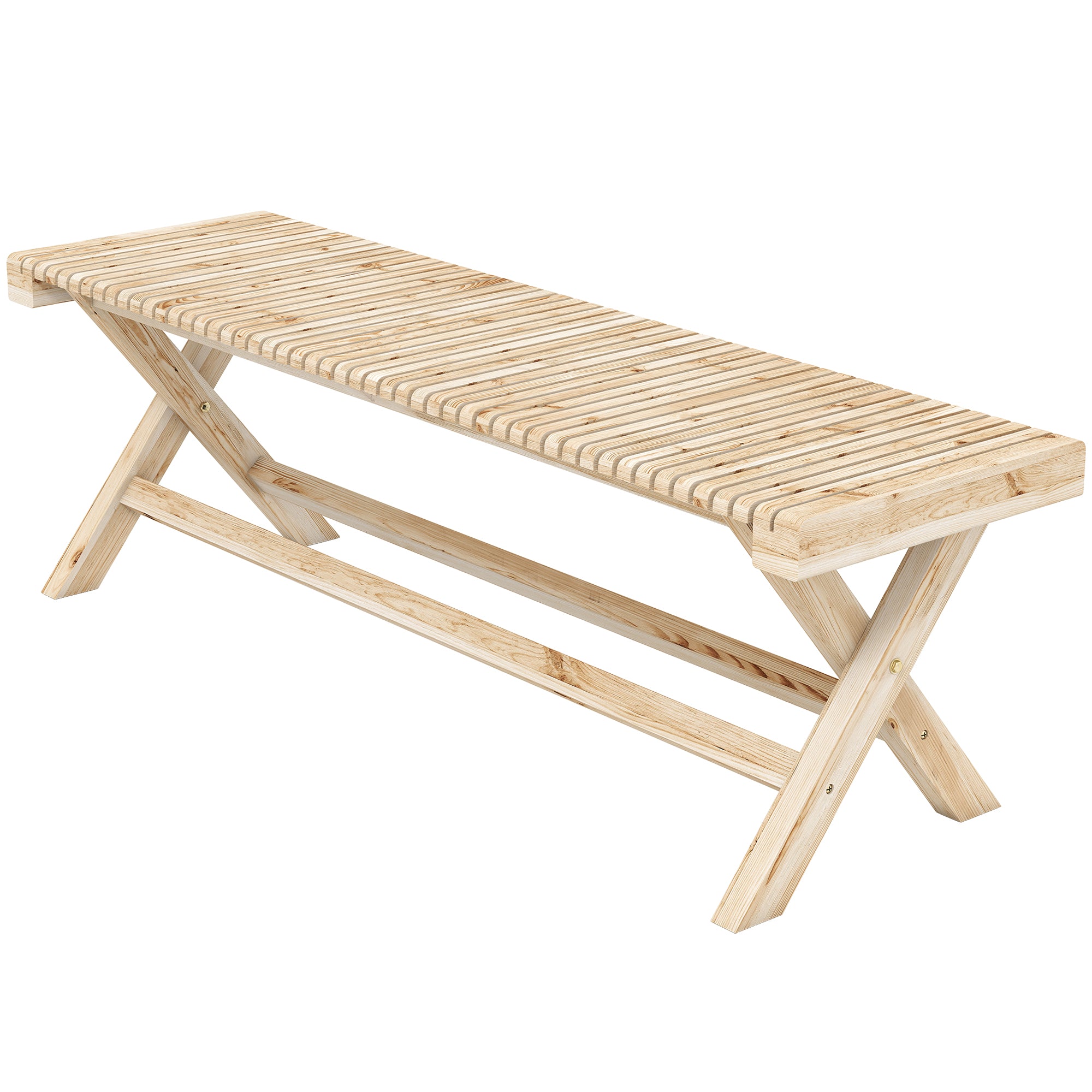 55.1" Garden Bench 2-Seater Outdoor Bench with Slatted Seat for Patio Porch, Natural Wood Finish
