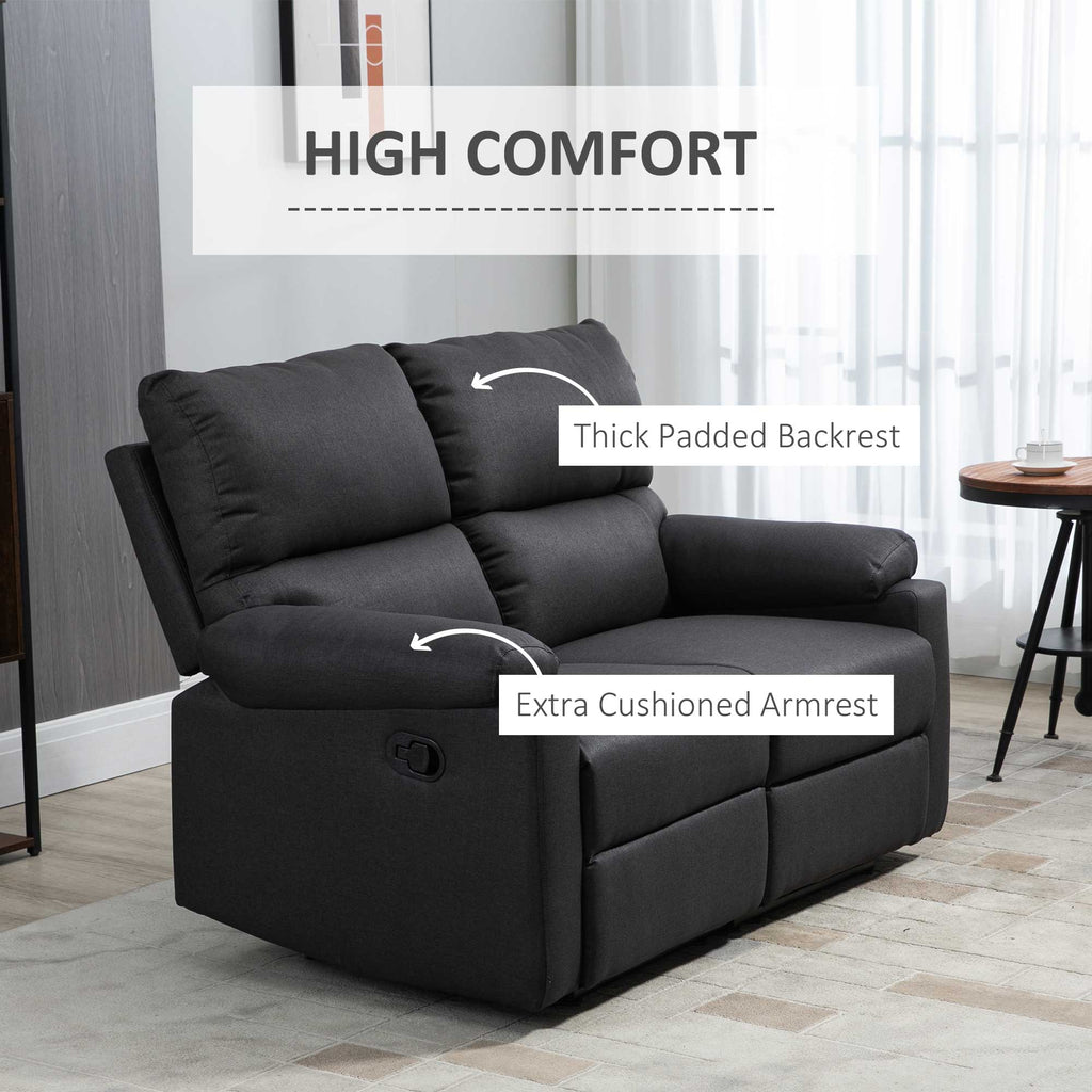 2 Seater Reclining Chair, Loveseat Recliner Sofa with Footrest and Split Backrest, Dark Grey