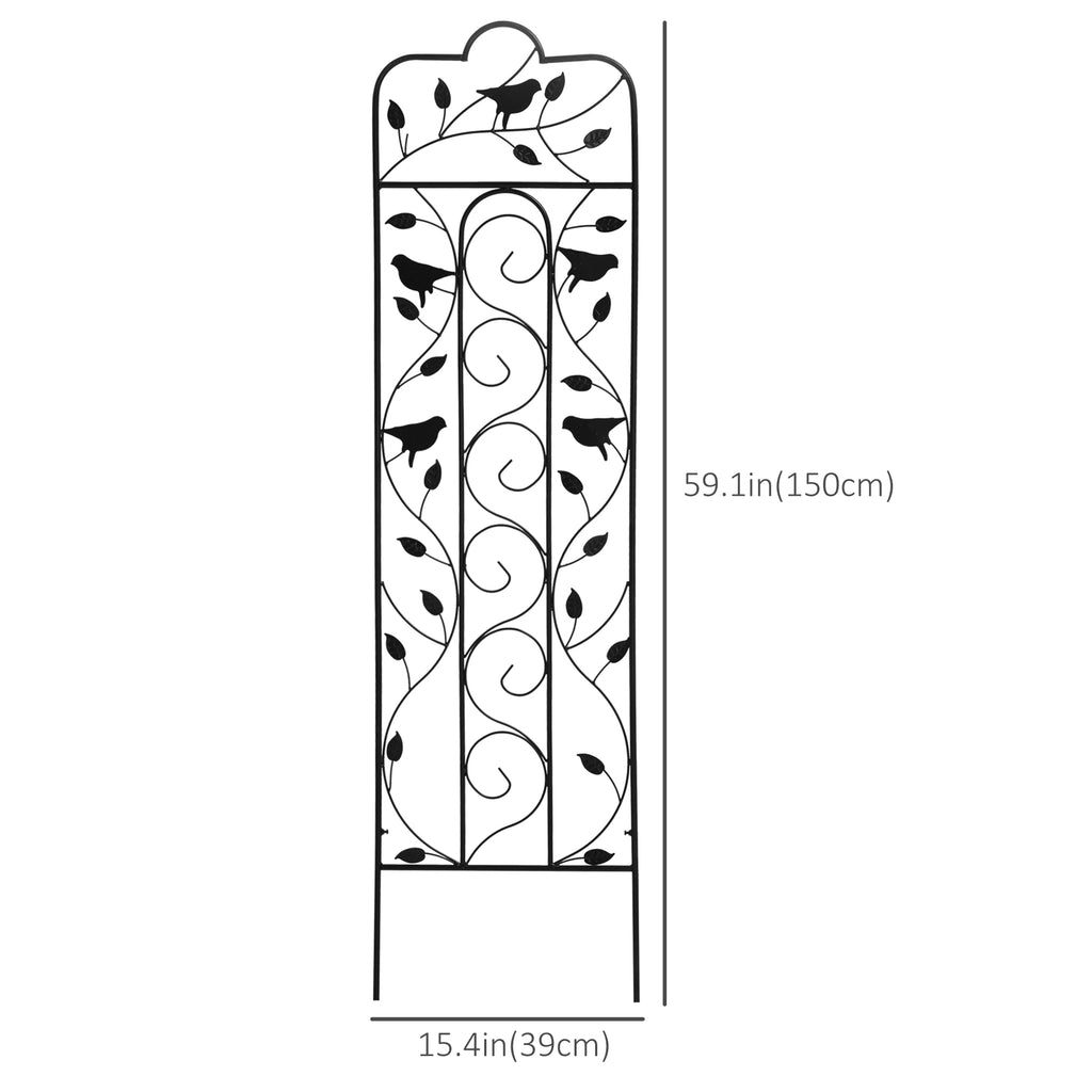 2 Pack Garden Trellis for Climbing Plants, Outdoor Metal Grid Panels with Birds and Leaves, for Roses, Vine Flower, Cucumber, Clematis, 59" Tall