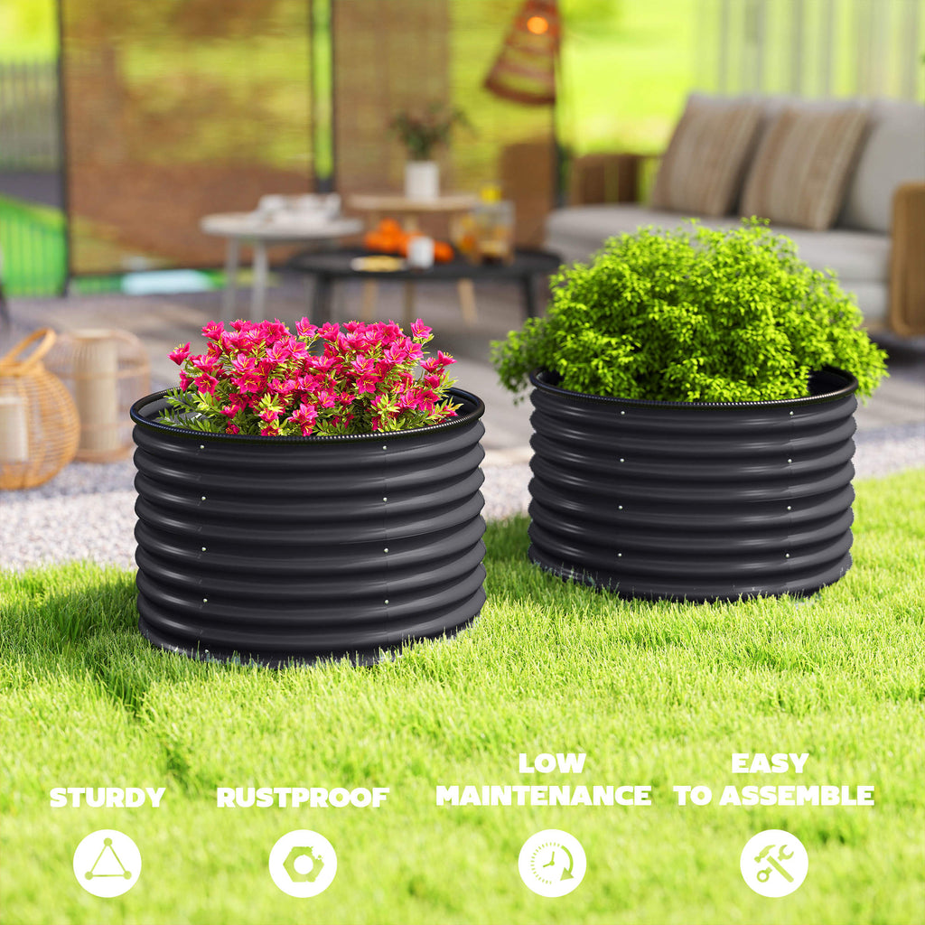 Set of 2 Raised Garden Bed, Metal Planter Box with Safety Edging, Easy-to-assemble Stock Tank, Dark Grey