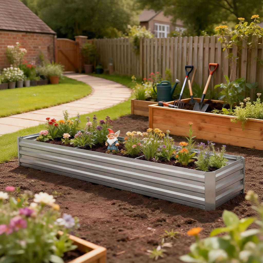 8' x 2' x 1' Galvanized Raised Bed, Large Elevated Planter Box for Growing Flowers, Herbs and Vegetables, Silver
