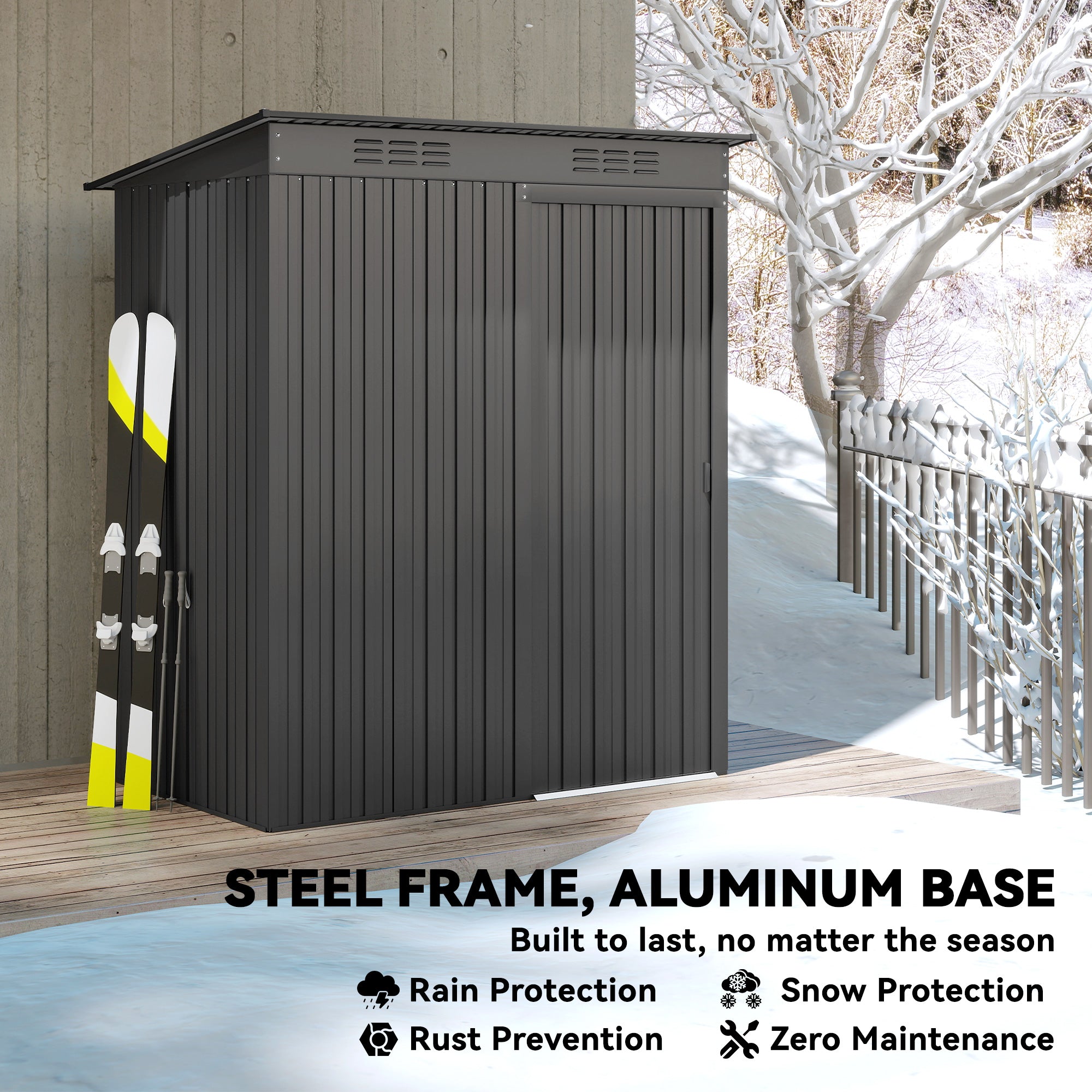 5.2' x 3.5' Outdoor Storage Shed, Easy to Assemble Metal Garden Shed, for Backyard, Lawn, Patio, Dark Grey