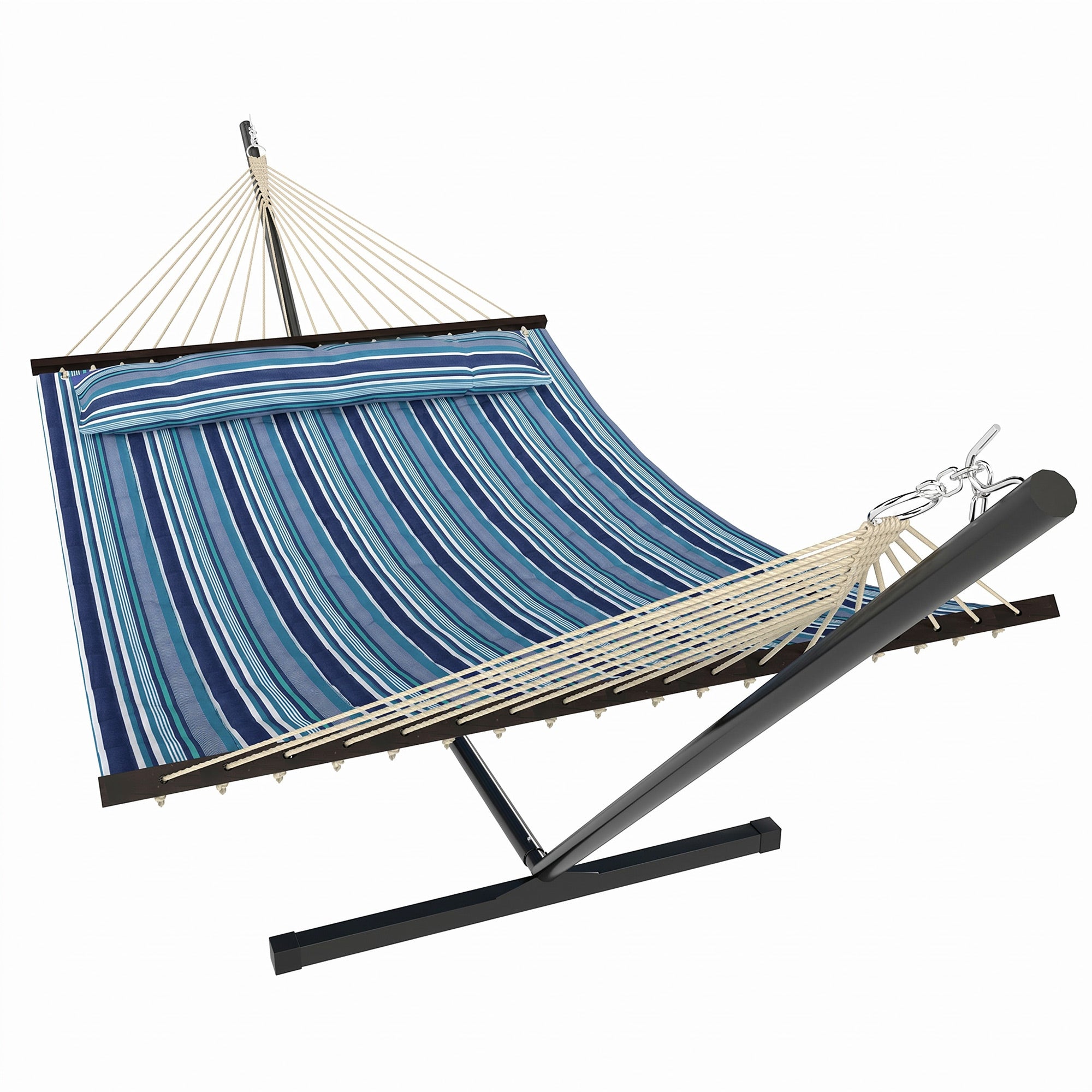Hammock with Stand Heavy Duty Camping Hammock with Steel Frame for Patio Backyard Blue and White