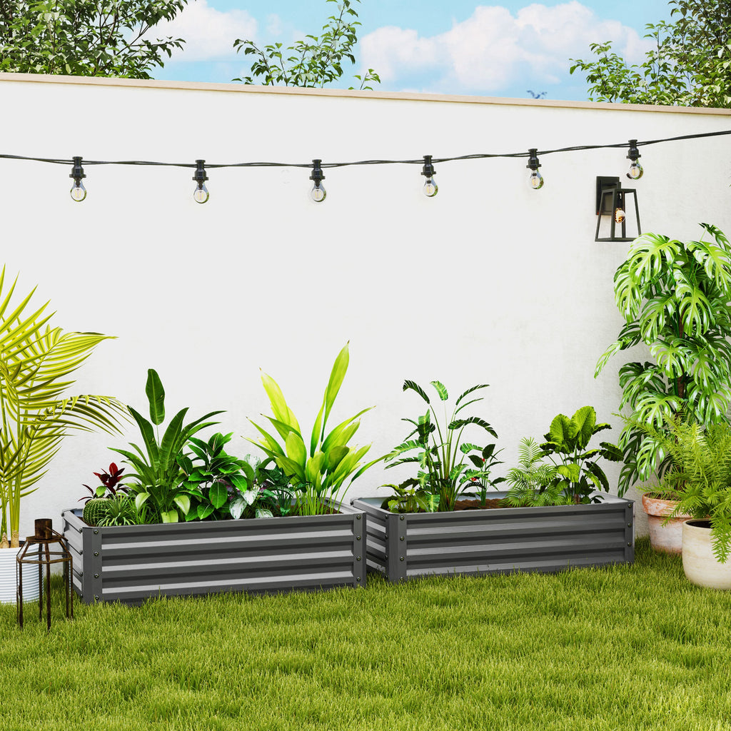 Galvanized Raised Garden Beds, Outdoor Planter Box, Set of 2, for Flowers, Herbs and Vegetables, Light Grey