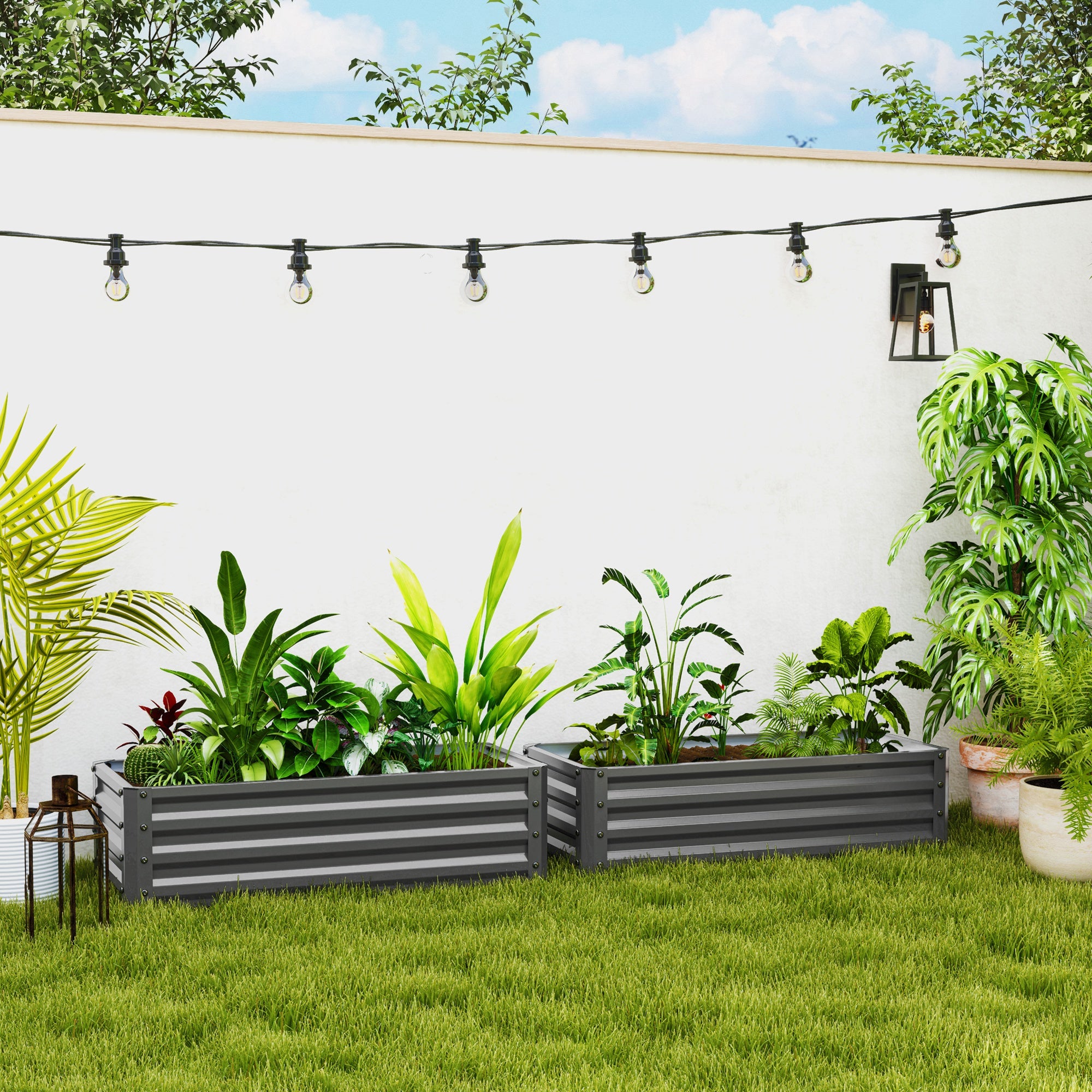 Galvanized Raised Garden Beds, Outdoor Planter Box, Set of 2, for Flowers, Herbs and Vegetables, Light Grey