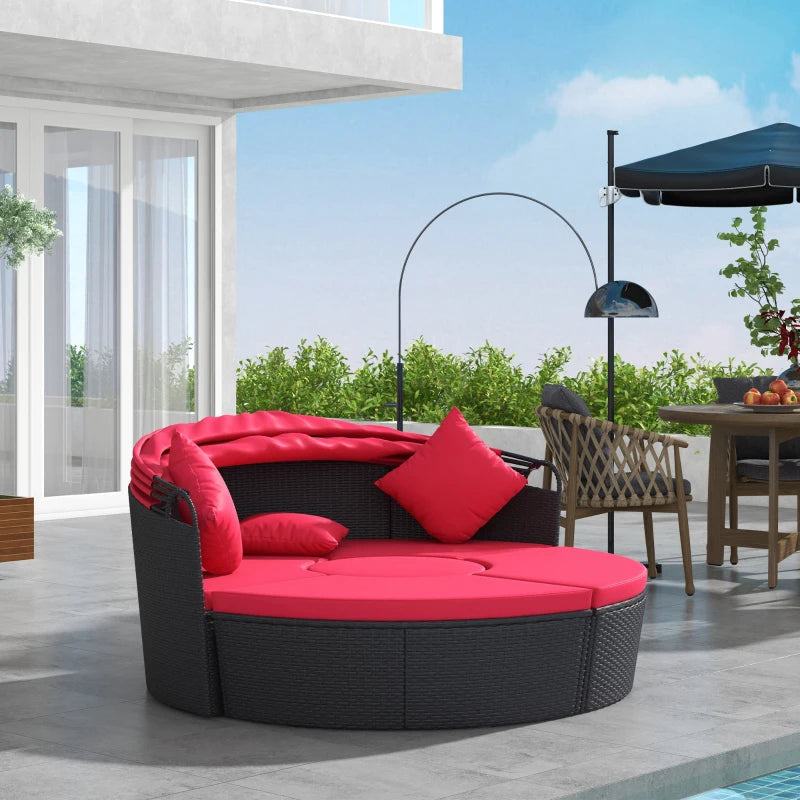 Affordable 4-piece round outdoor sofa bed with retractable canopy