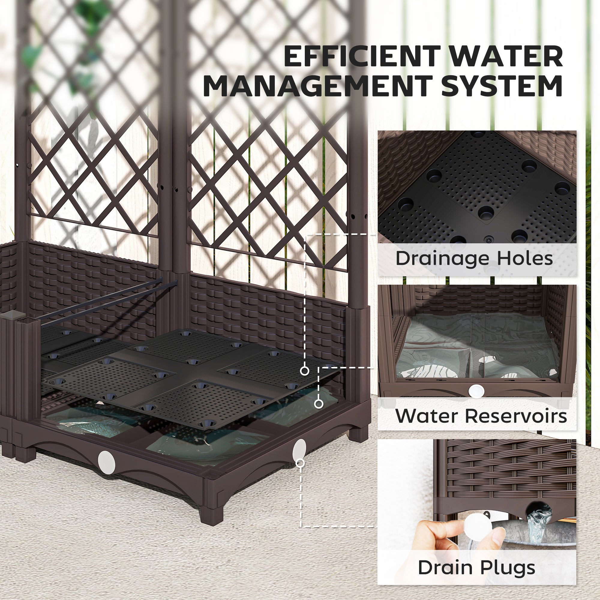 Raised Garden Bed with Trellis, Plastic Raised Flower Bed with Drainage Holes and Drain Plugs, 32" x 16" x 48"