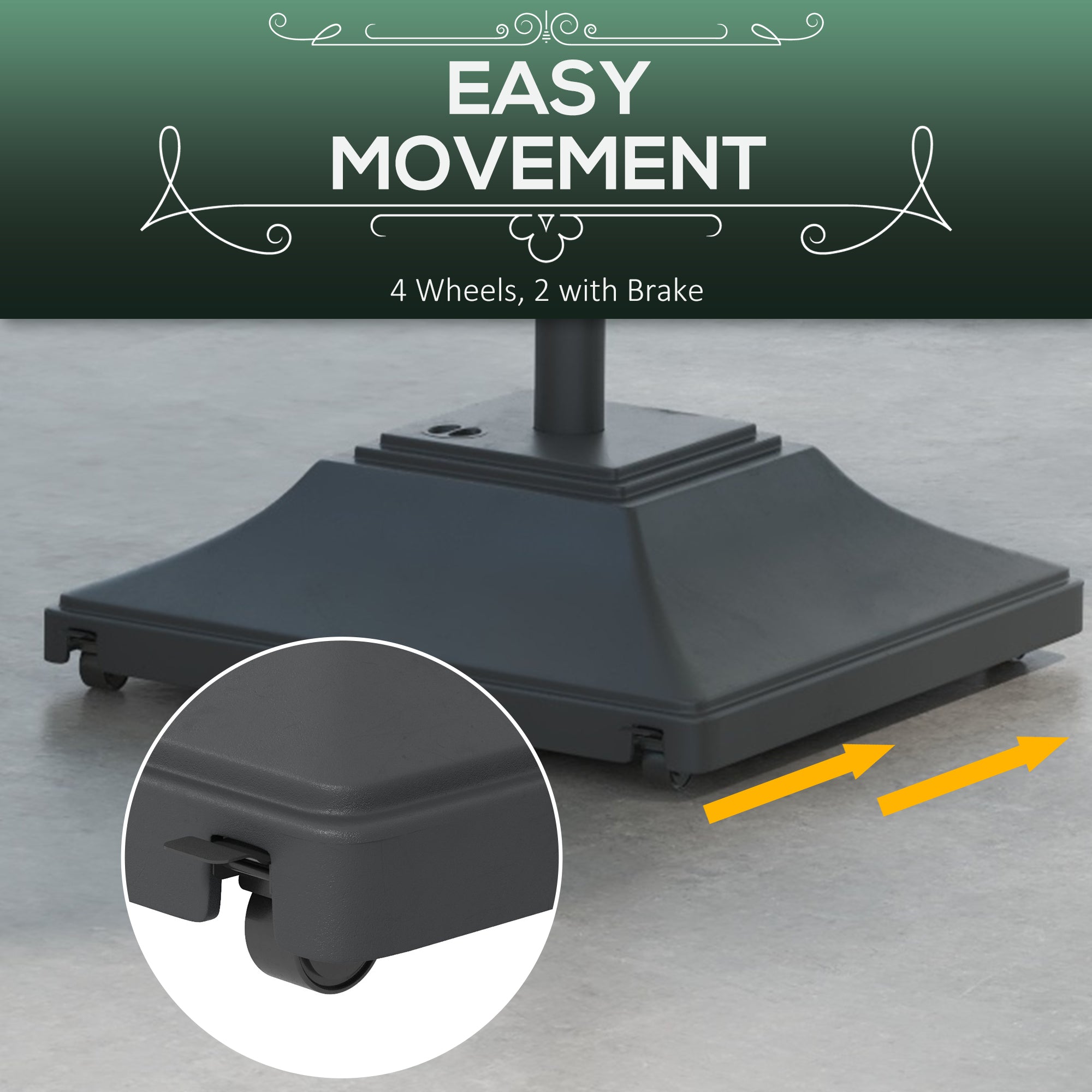 Square Umbrella Base with Wheels, 99 lbs Water or 132 lbs Sand Filled, with Double Adjustable Knob, Black