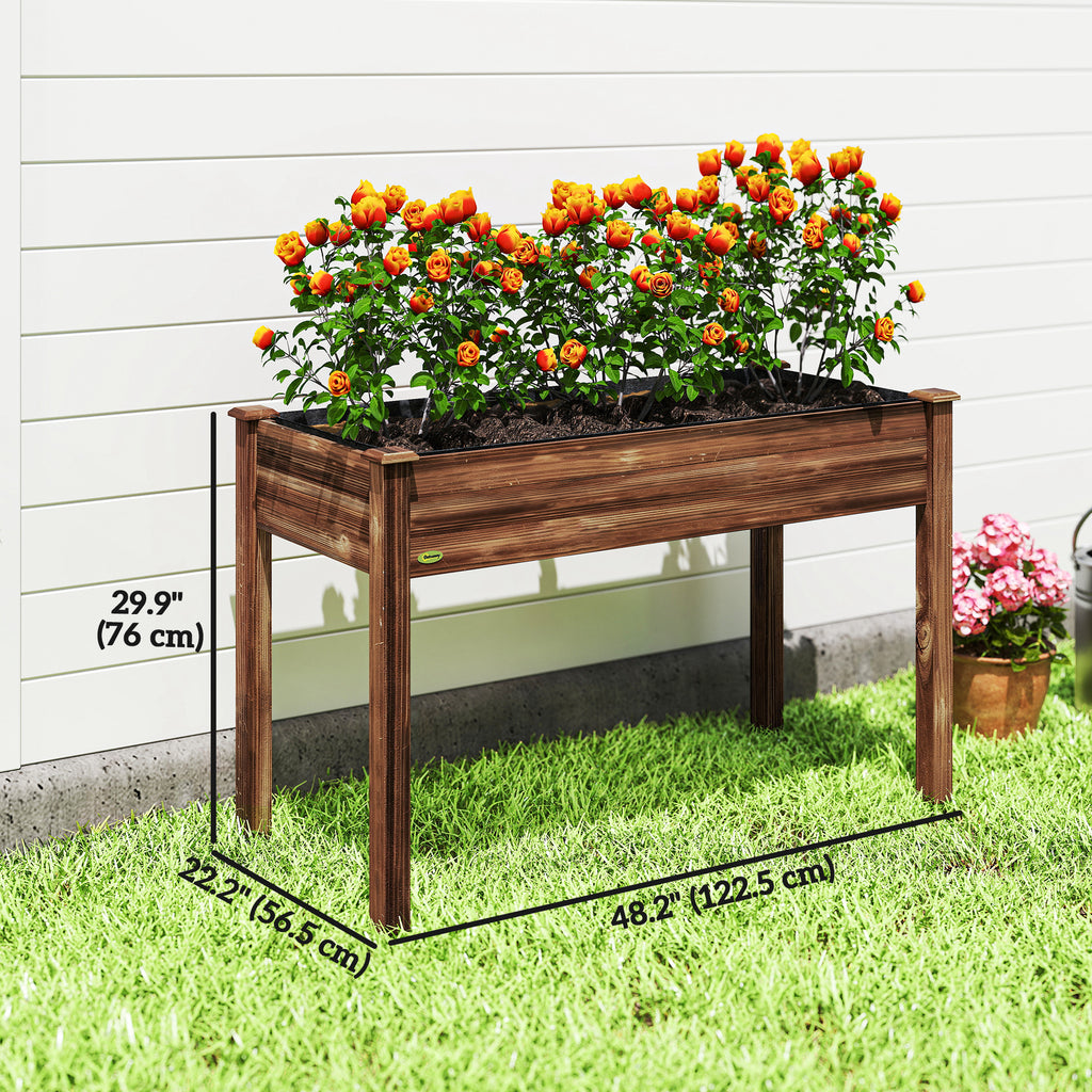 48" x 22" x 30" Wooden Patio Raised Garden Bed Planter, Elevated Planter Box with Legs, Carbonized