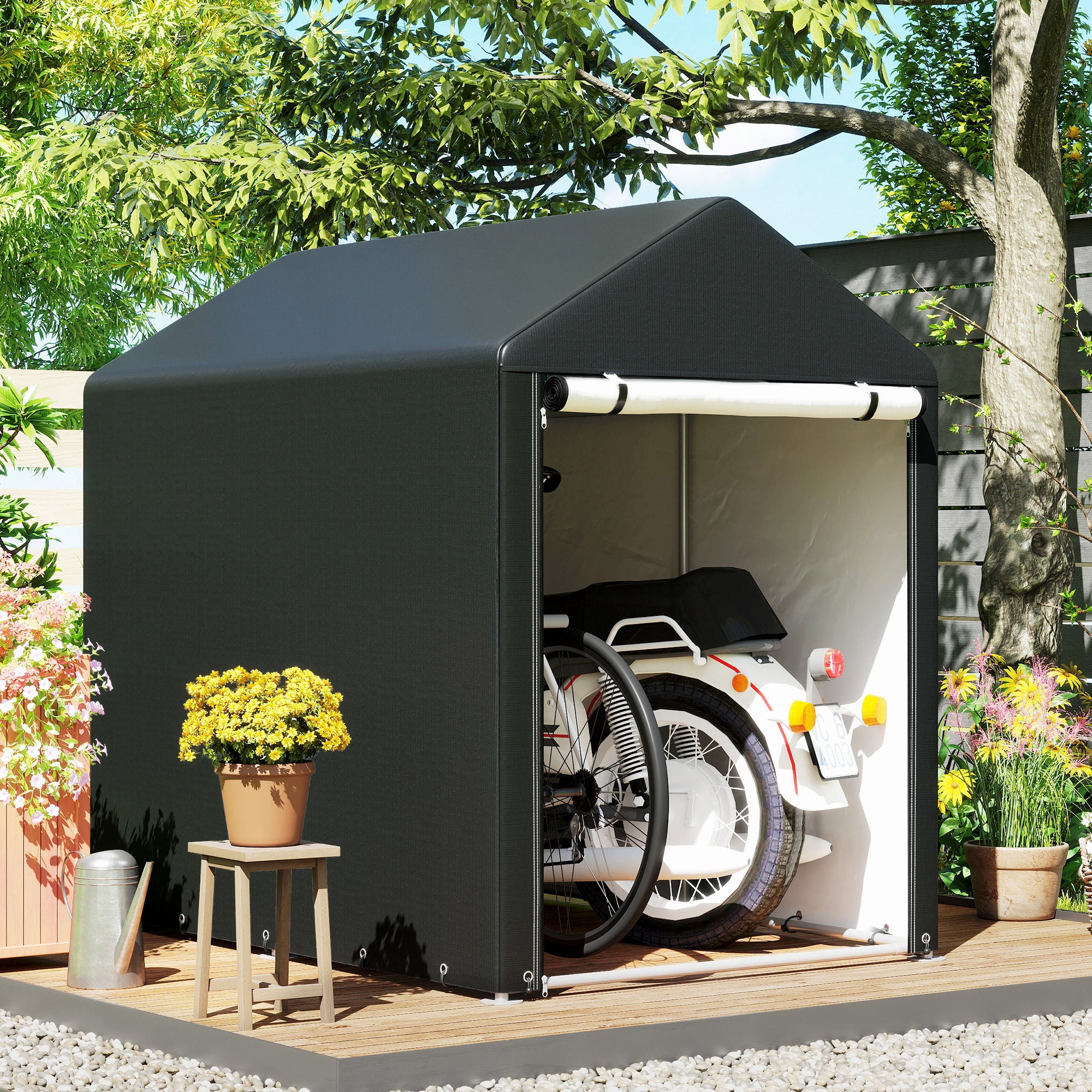 4 x 6ft Outdoor Storage Shed Tent, Portable Shed with Roll-up Door for Motorcycle, Bike, Garden Tools