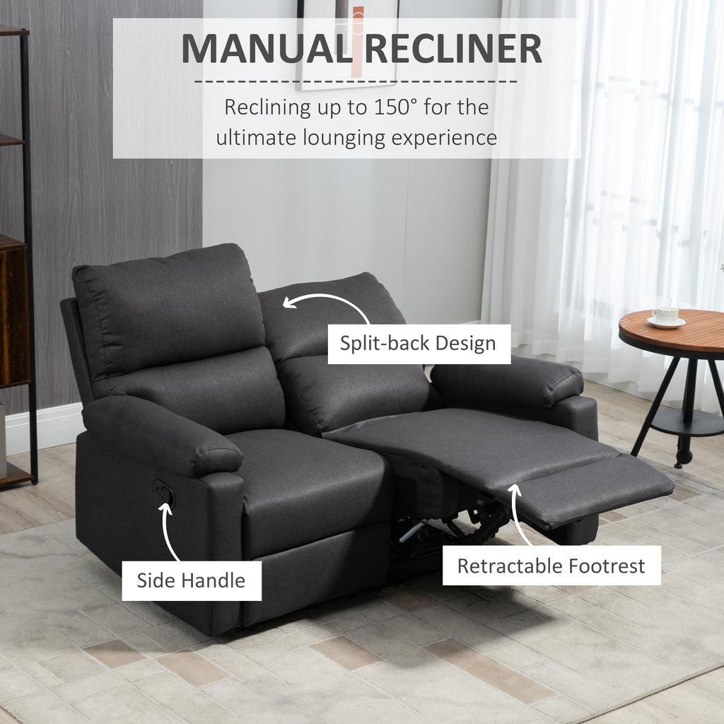 2 Seater Reclining Chair, Loveseat Recliner Sofa with Footrest and Split Backrest, Dark Grey