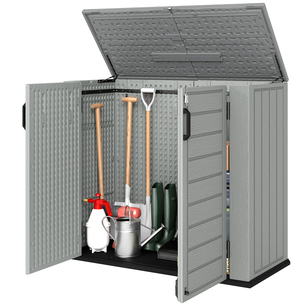 33 Cu.ft Plastic Outdoor Storage Shed, Storage Cabinet Tool Box with Lockable Double Doors and Flip-Top Lid Light Grey
