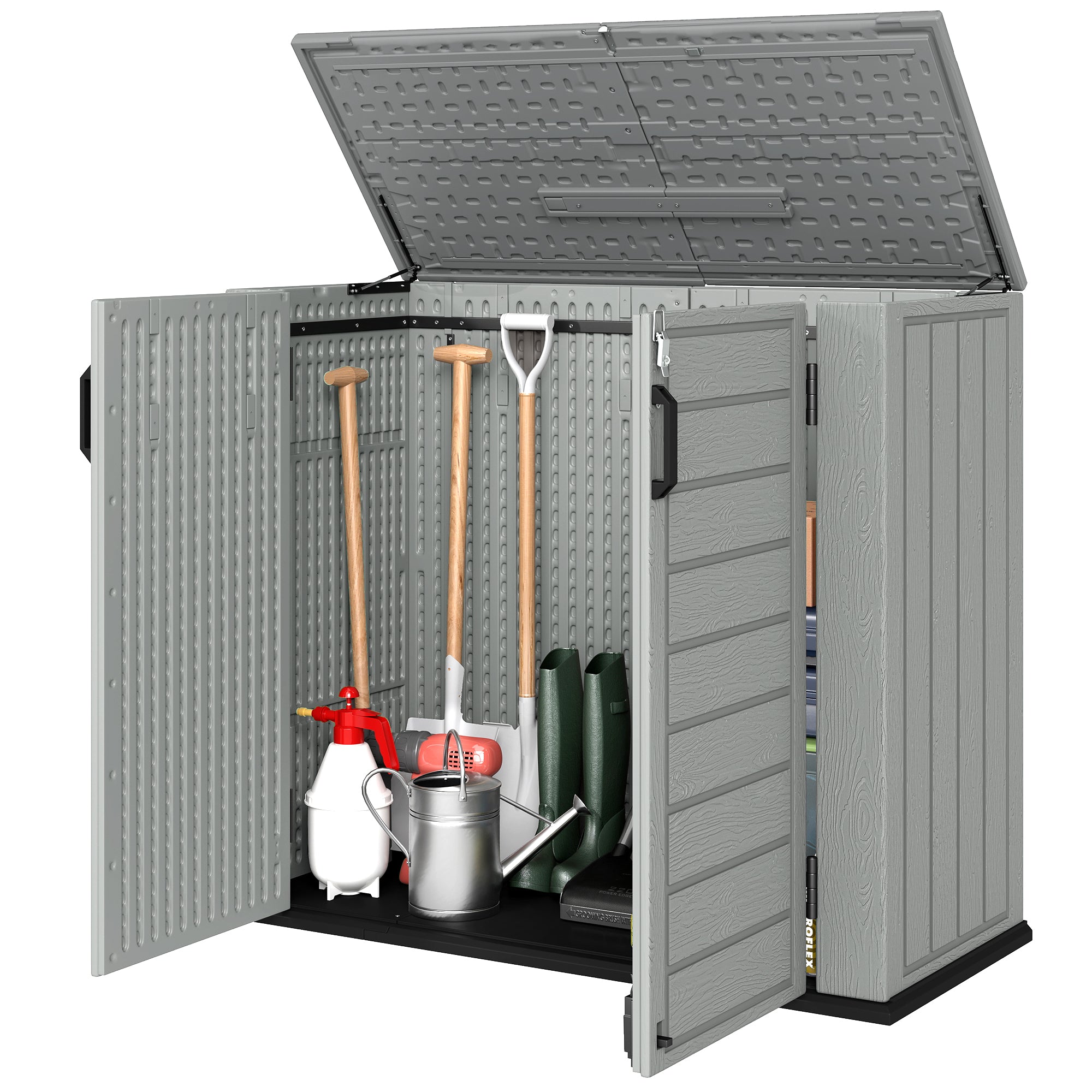33 Cu.ft Plastic Outdoor Storage Shed, Storage Cabinet Tool Box with Lockable Double Doors and Flip-Top Lid Light Grey