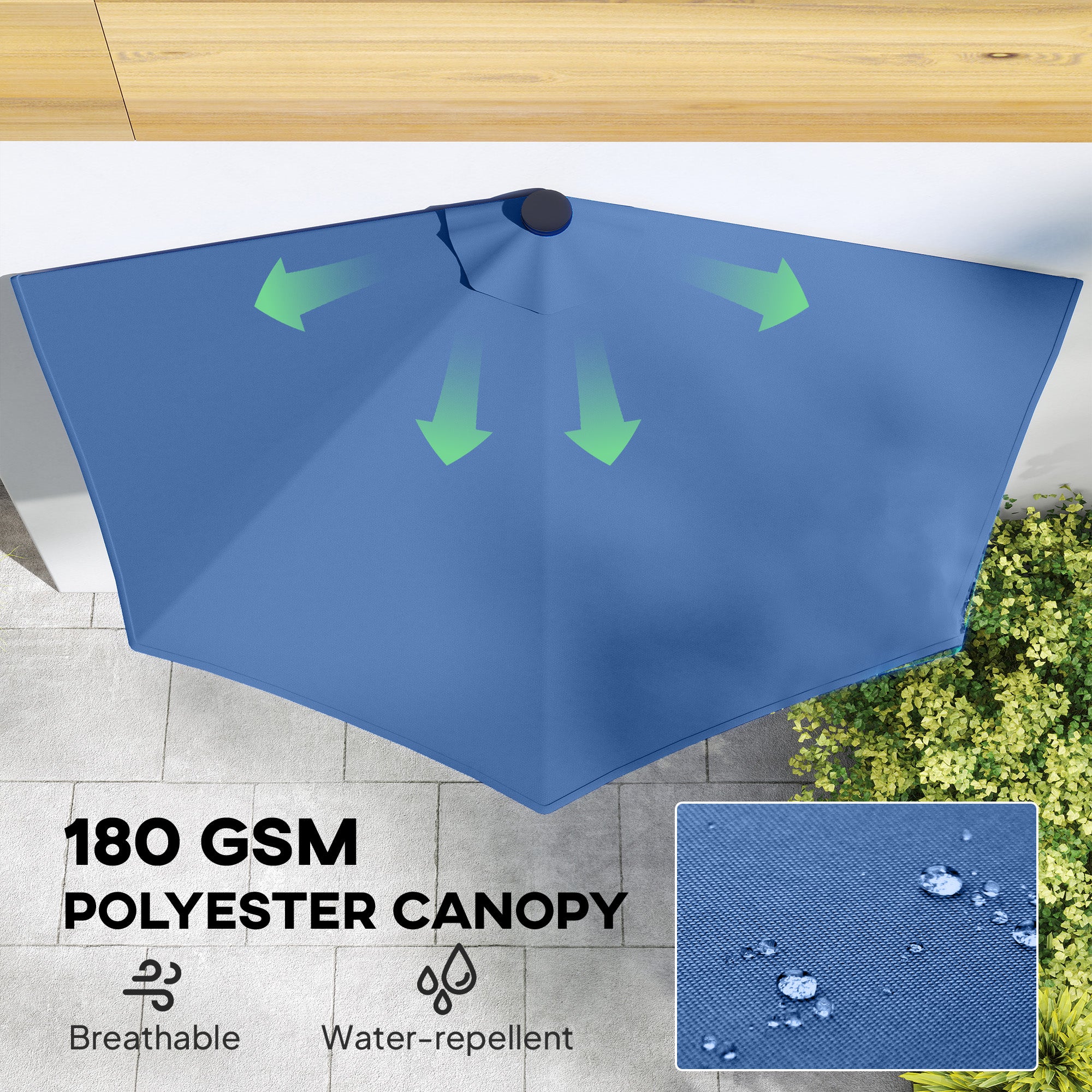 Half Outdoor Patio Umbrella with Solar LED Lights Half Umbrella with Crank 105.1" x 53.5" Navy Blue