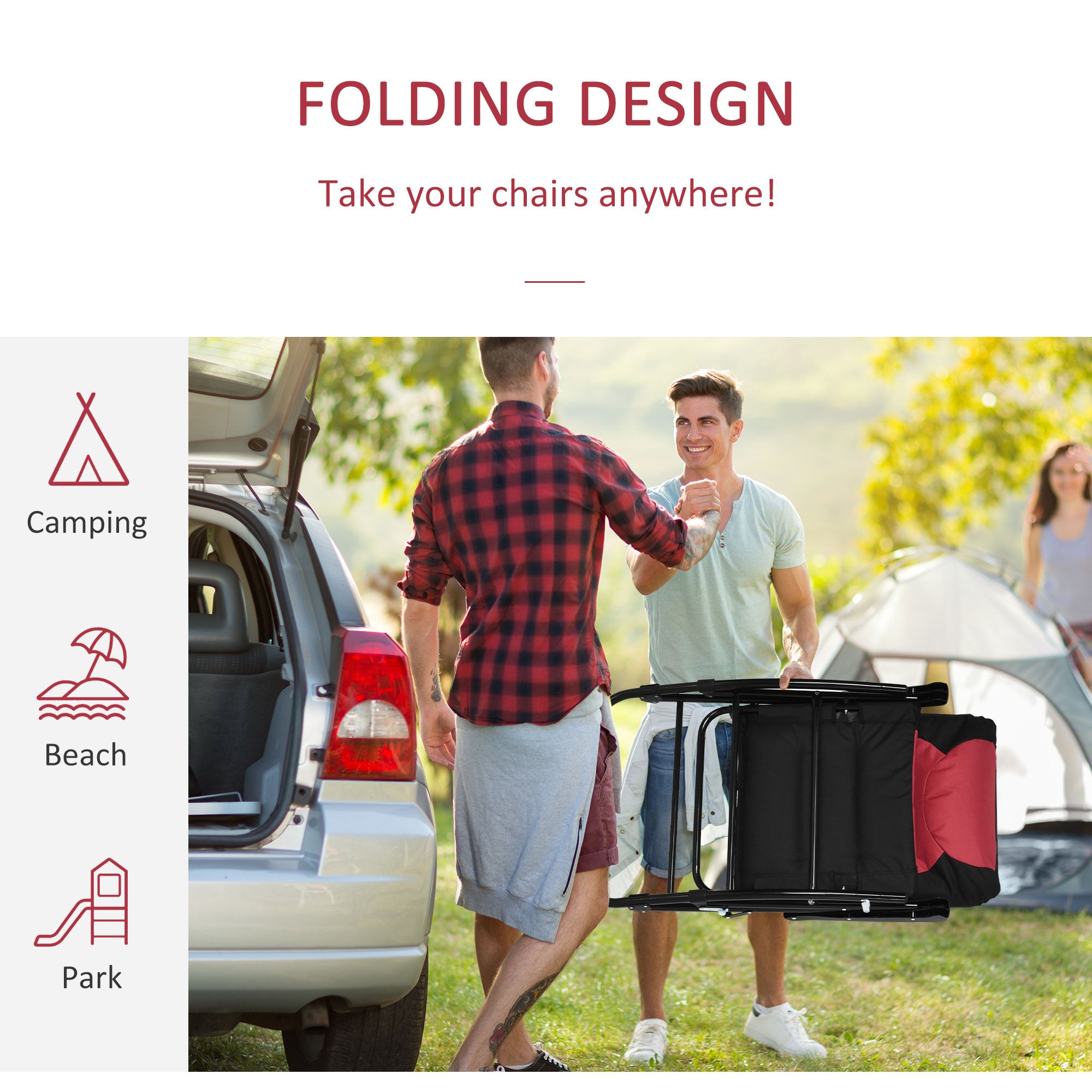 Folding Rocking Chair Set of 2 Padded Rockers with Armrest, Red & Black