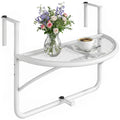 Adjustable Balcony Hanging Railing Table, Metal Mounting Mini Wall Desk Storage Rack, Outdoor Flower Stand Serving Table Half Round, White
