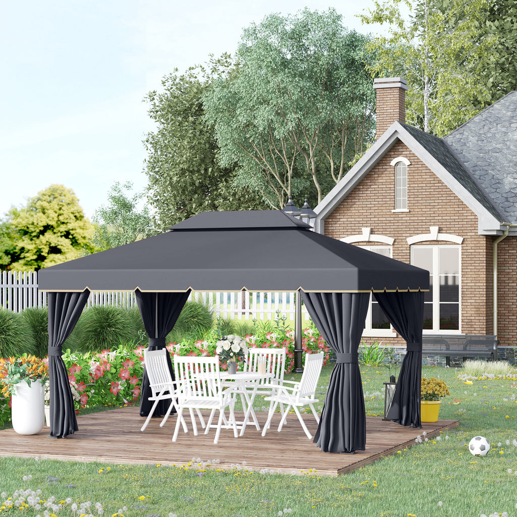 13' x 10' Patio Gazebo, DoubleÂ Roof Outdoor Gazebo Canopy Shelter with Netting & Curtains, Strong Aluminum Frame, Black