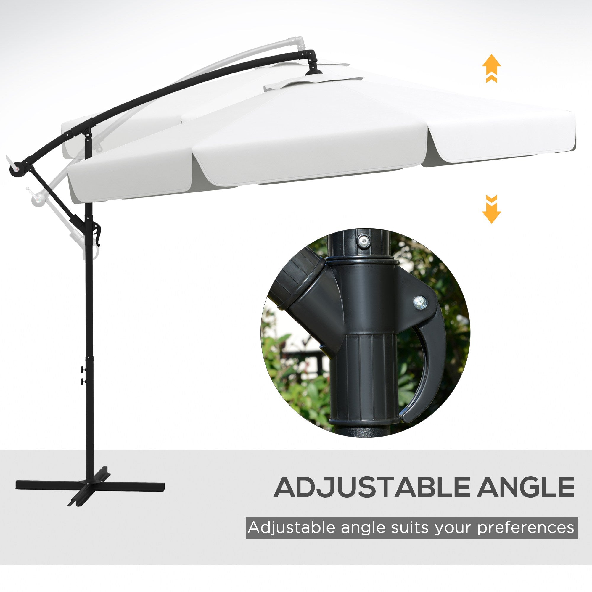 11 FT Cantilever Patio Umbrella Offset Parasol with Cross Base and 8 Ribs for Garden, Cream White
