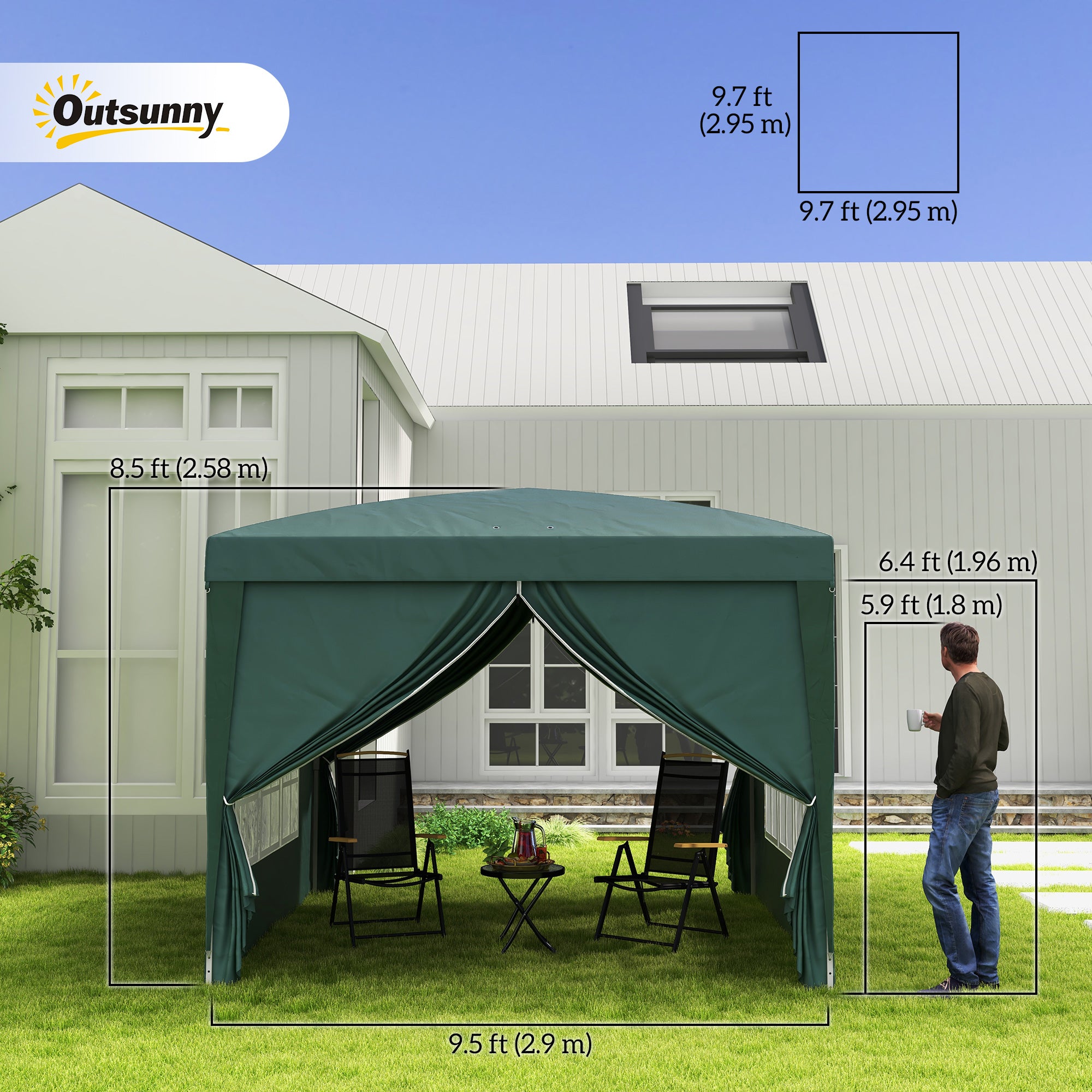 10'x10' Outdoor Pop Up Party Tent Wedding Gazebo Canopy with Carrying Bag (Dark Green)