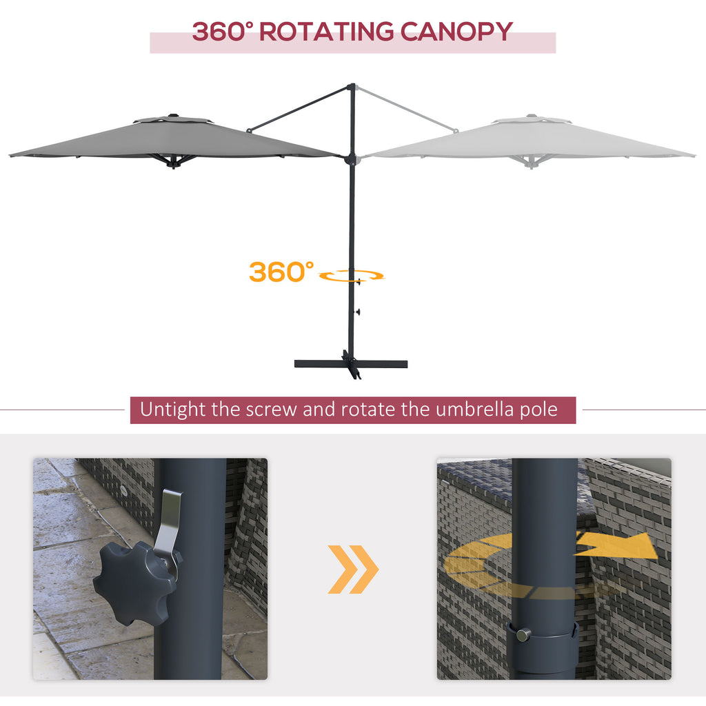 10 FT Cantilever Umbrella, Aluminum Hanging Offset Umbrella with 360Â°Rotation, Crank, Tilt, Cross Base, Grey