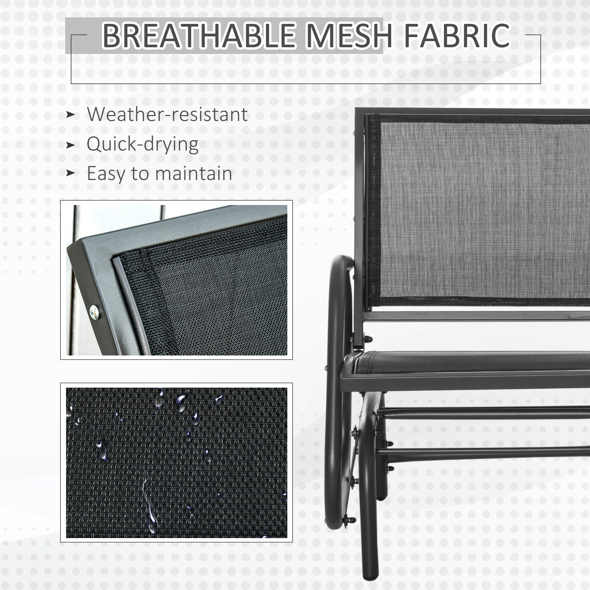Patio Glider Set of 2 Outdoor Glider Chair with Breathable Mesh Seat & Backrest, Armrests and Metal Frame, Black