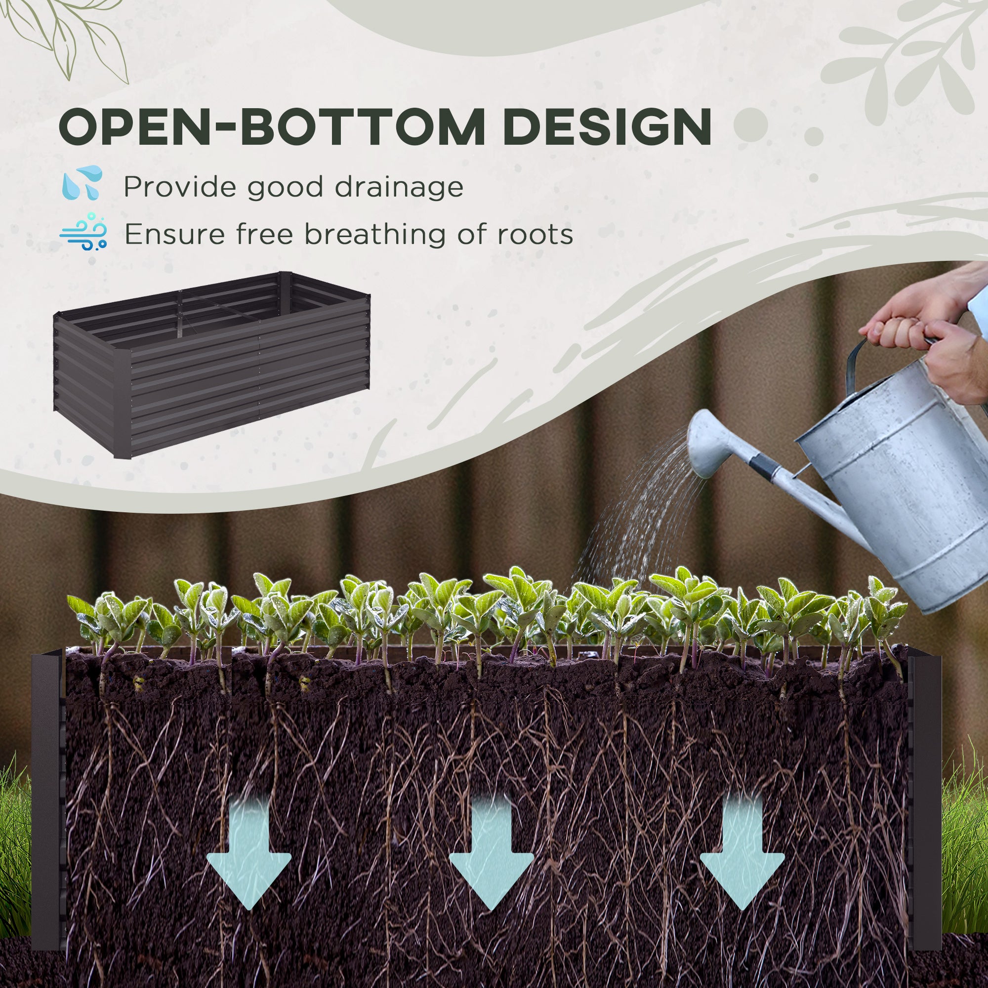 Galvanized Raised Garden Bed, Steel Outdoor Planters with Reinforced Rods, 71" x 35" x 23", Dark Grey