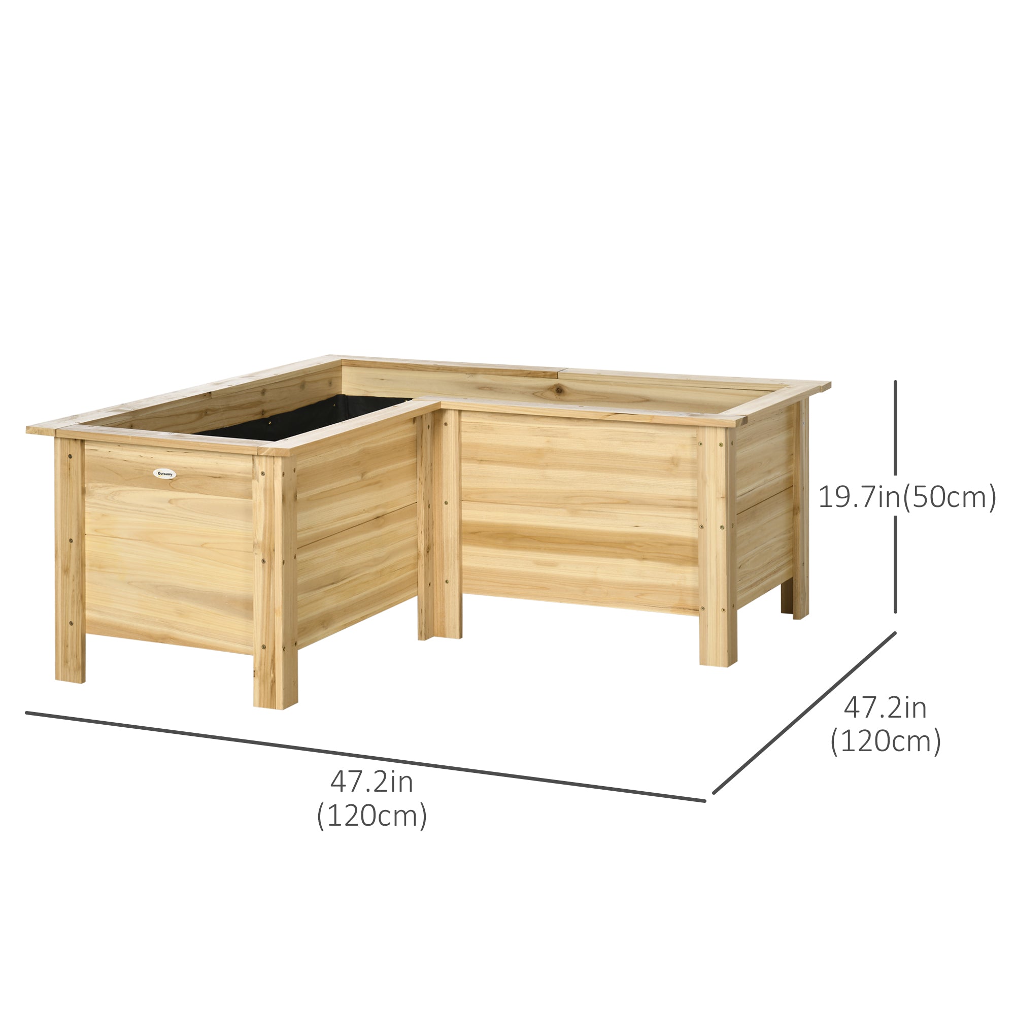Raised Garden Bed, 47.2" x 47.2" x 19.7" Wooden Elevated Planter Box Outdoor with Legs, for Vegetables, Flowers, Herbs, L-shaped, Natural