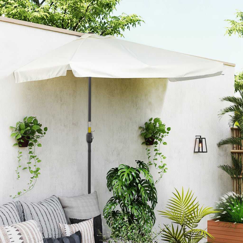 7.5ft Half Umbrella Semi Patio Parasol with Crank Handle, Top Vent for Garden, Balcony- NO BASE INCLUDED, Cream