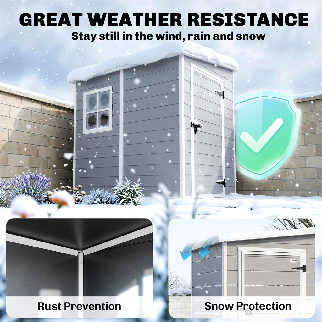 4x5 Lean to Garden Shed with Window Lockable for Garden Tool Storage Grey