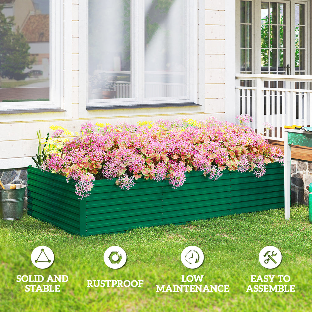 8' x 4' x 2' Raised Garden Bed, Galvanized Planter Box for Growing Flowers, Herbs and Vegetables, Green