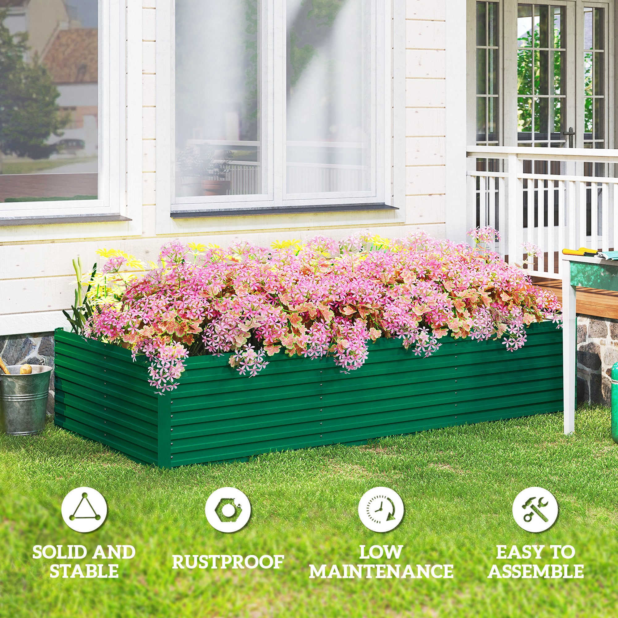 8' x 4' x 2' Raised Garden Bed, Galvanized Planter Box for Growing Flowers, Herbs and Vegetables, Green