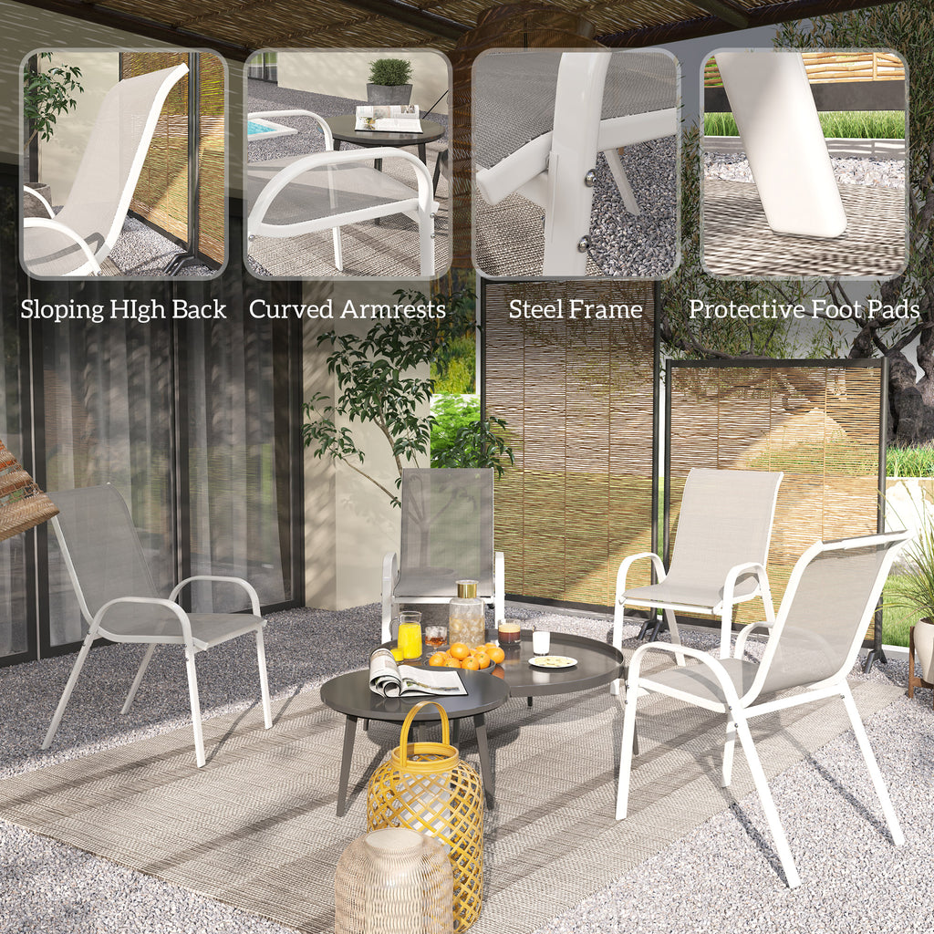 Set of 4 Outdoor Dining Chairs, Stackable Lawn Chairs with High Back, Breathable Mesh Seat for Garden Porch, White