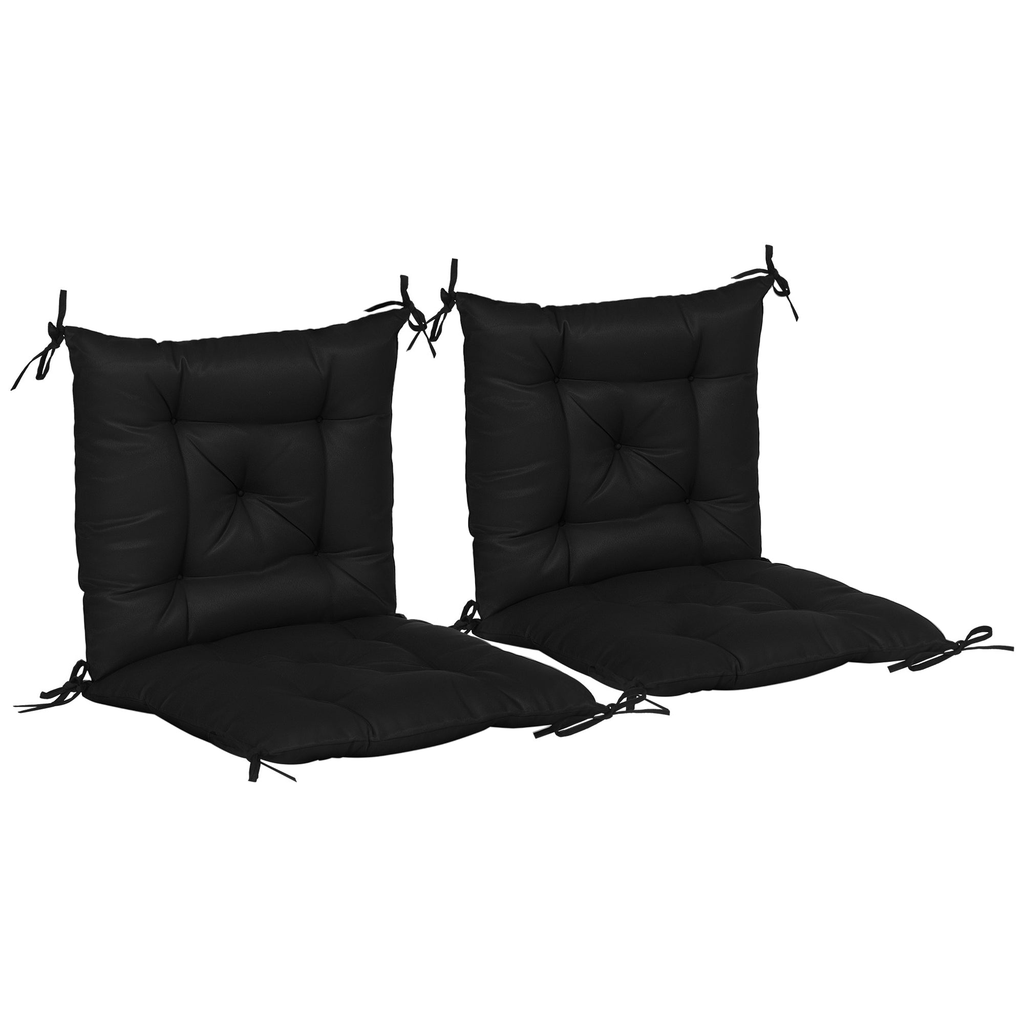 Patio Chair Cushions Set of 2, 39" x 20" x 3" Outdoor Tufted Cushion Set with Ties for Indoor Outdoor Garden Furniture, Black