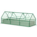 8.6 x 3 x 1ft Raised Garden Bed with Mini Greenhouse, Galvanized Raised Garden Bed with Cover for Herbs and Vegetables, Small Greenhouse for Patio Garden Balcony, Green