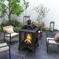 Wood-Burning Fire Pit, Chimney Style Firepit with Poker, 28" x 28", Black