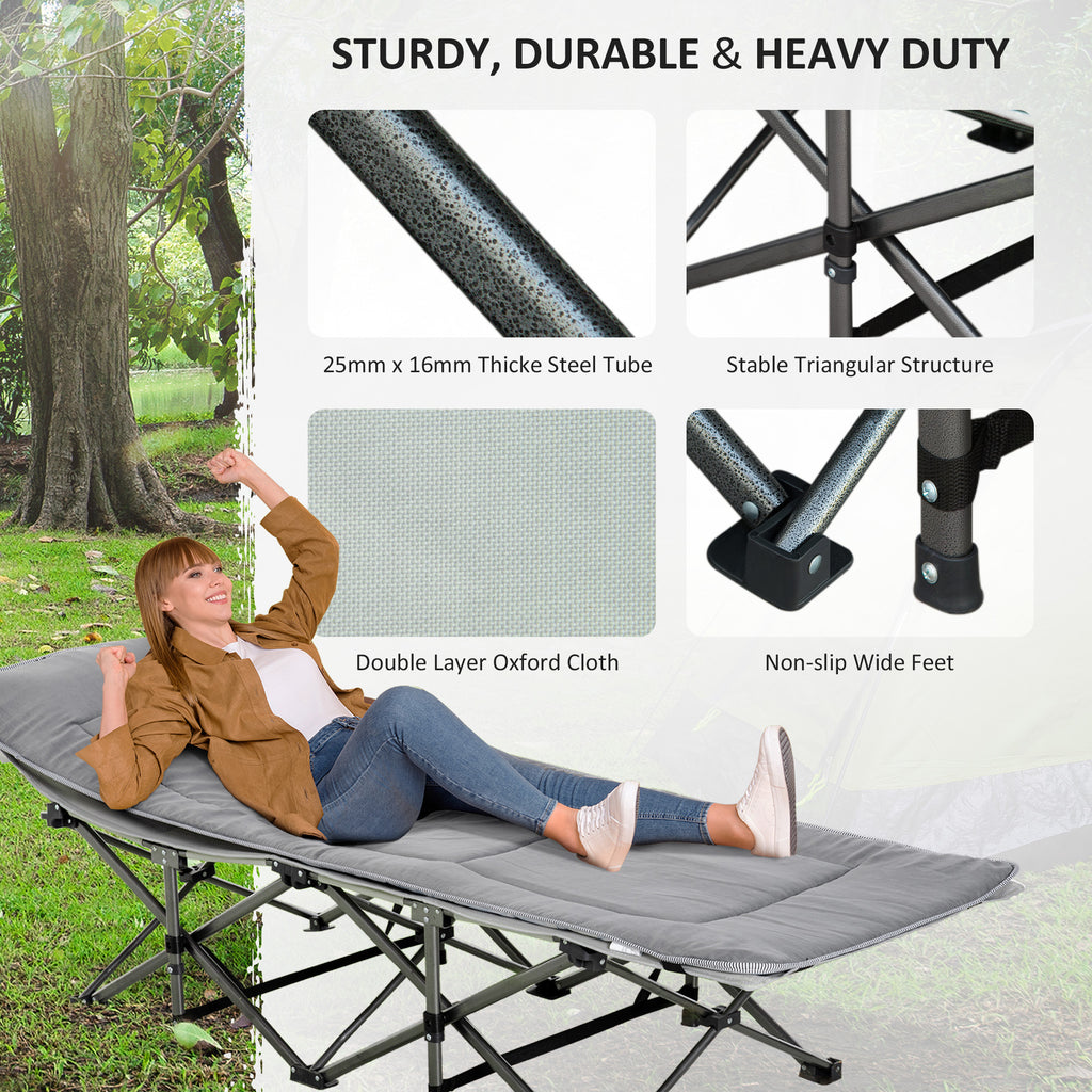 Folding Camping Cot with Mat & Pillow, Double Layer Oxford Heavy Duty Sleeping Cot with Carry Bag Light Grey